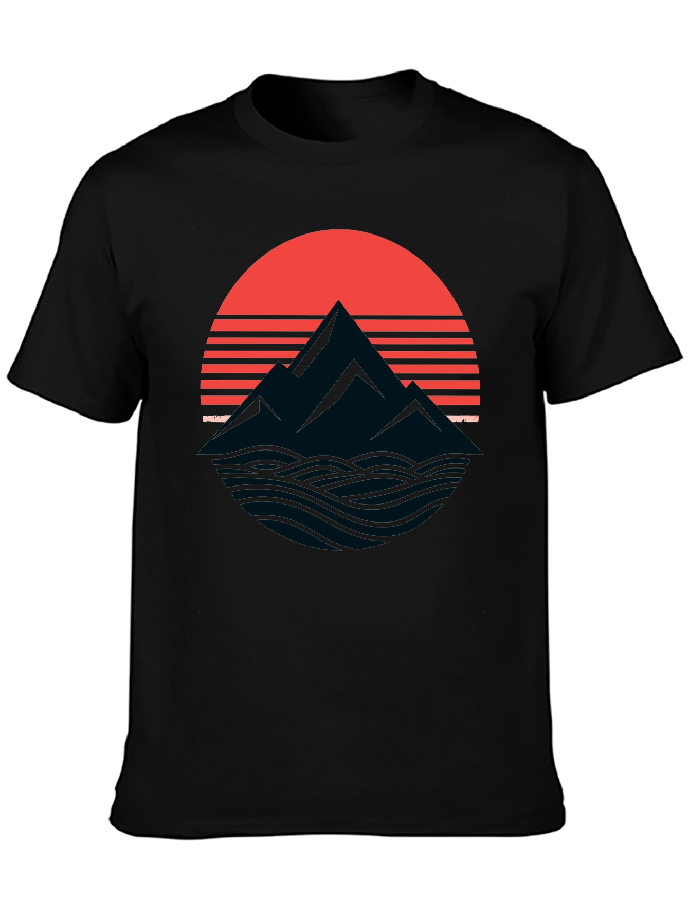Retro Mountain Sunset Graphic T-Shirt - Black