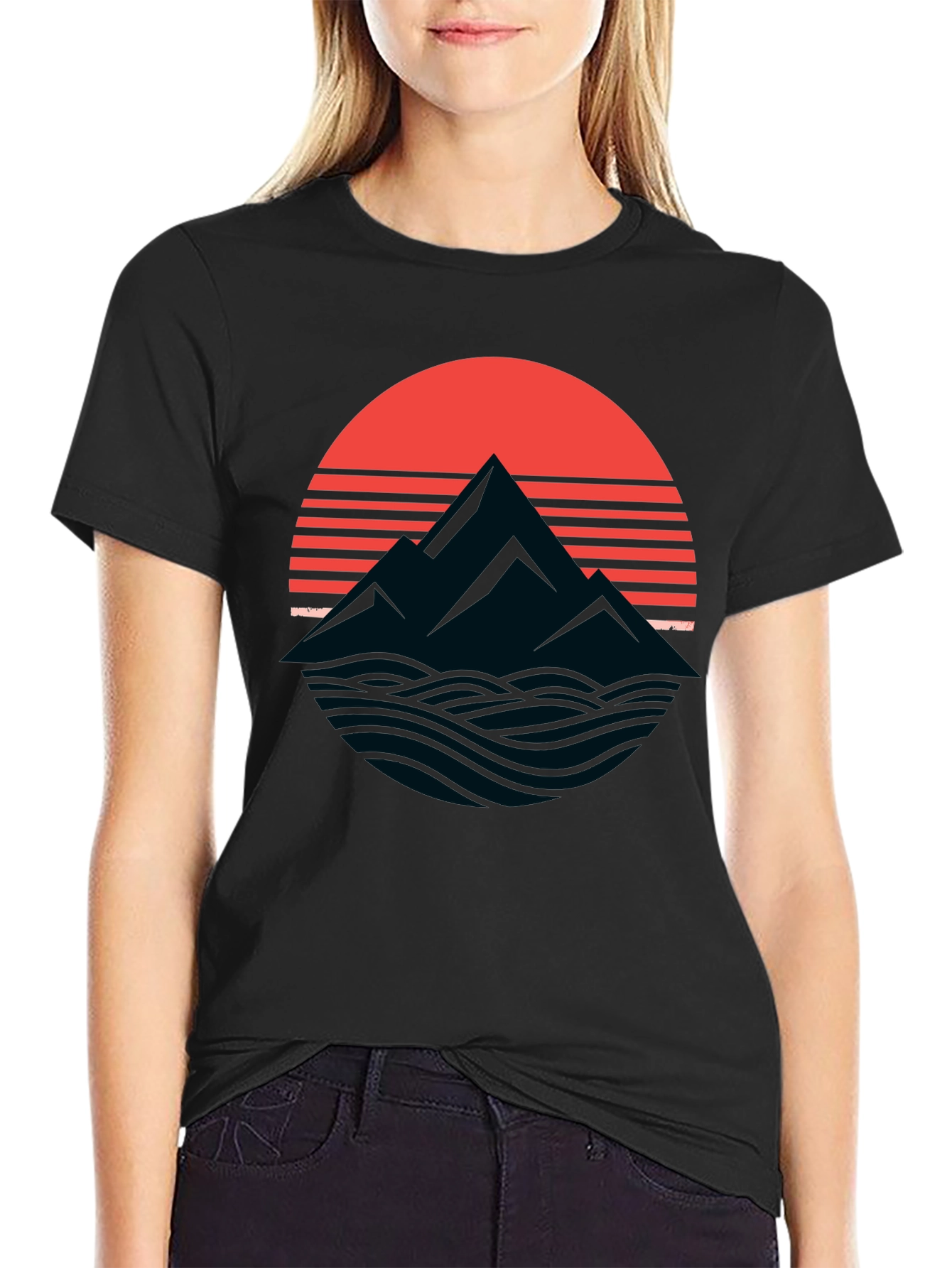 Retro Mountain Sunset Graphic T-Shirt - Black