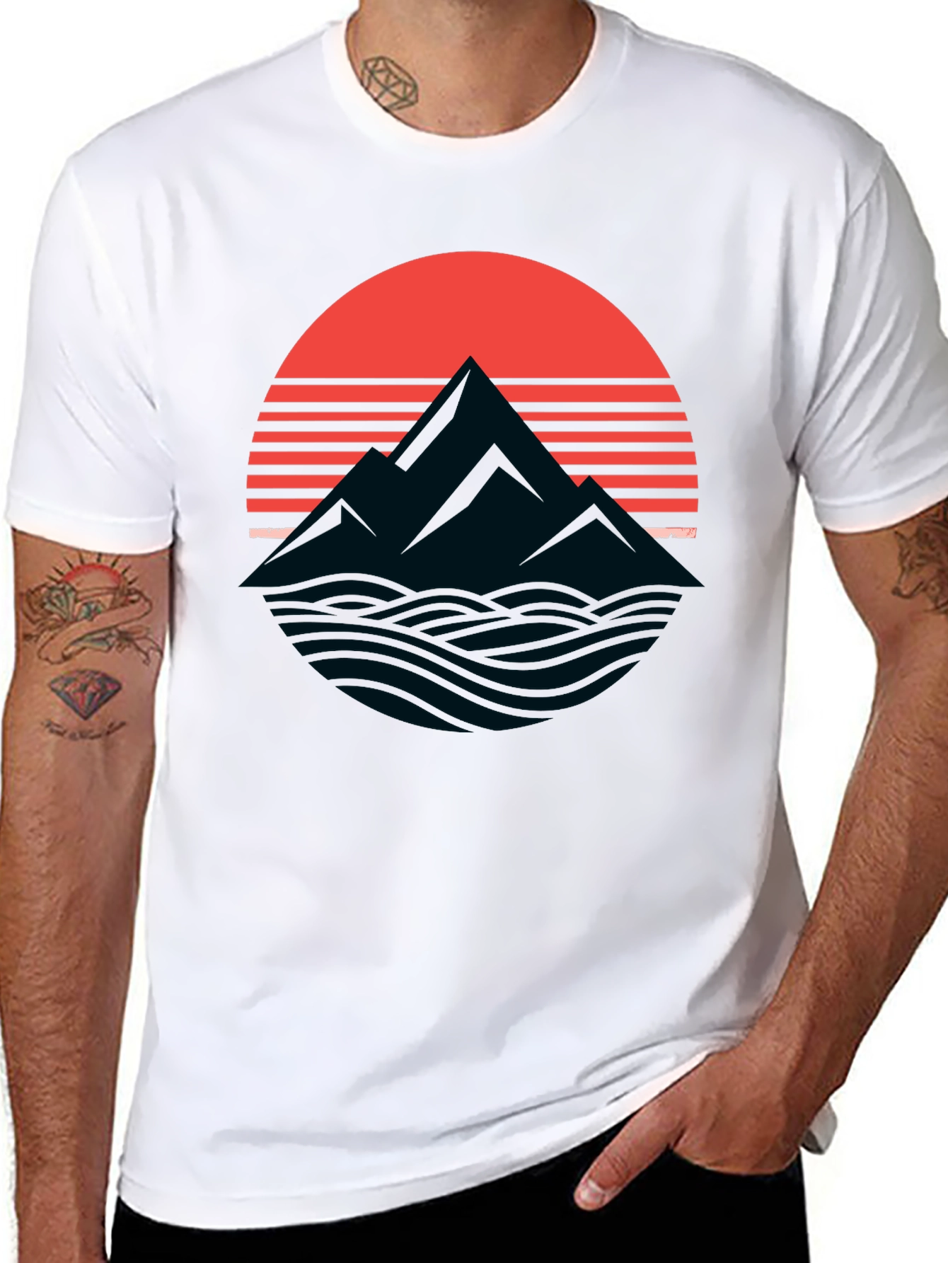 Retro Mountain Sunset Graphic T-Shirt - Black