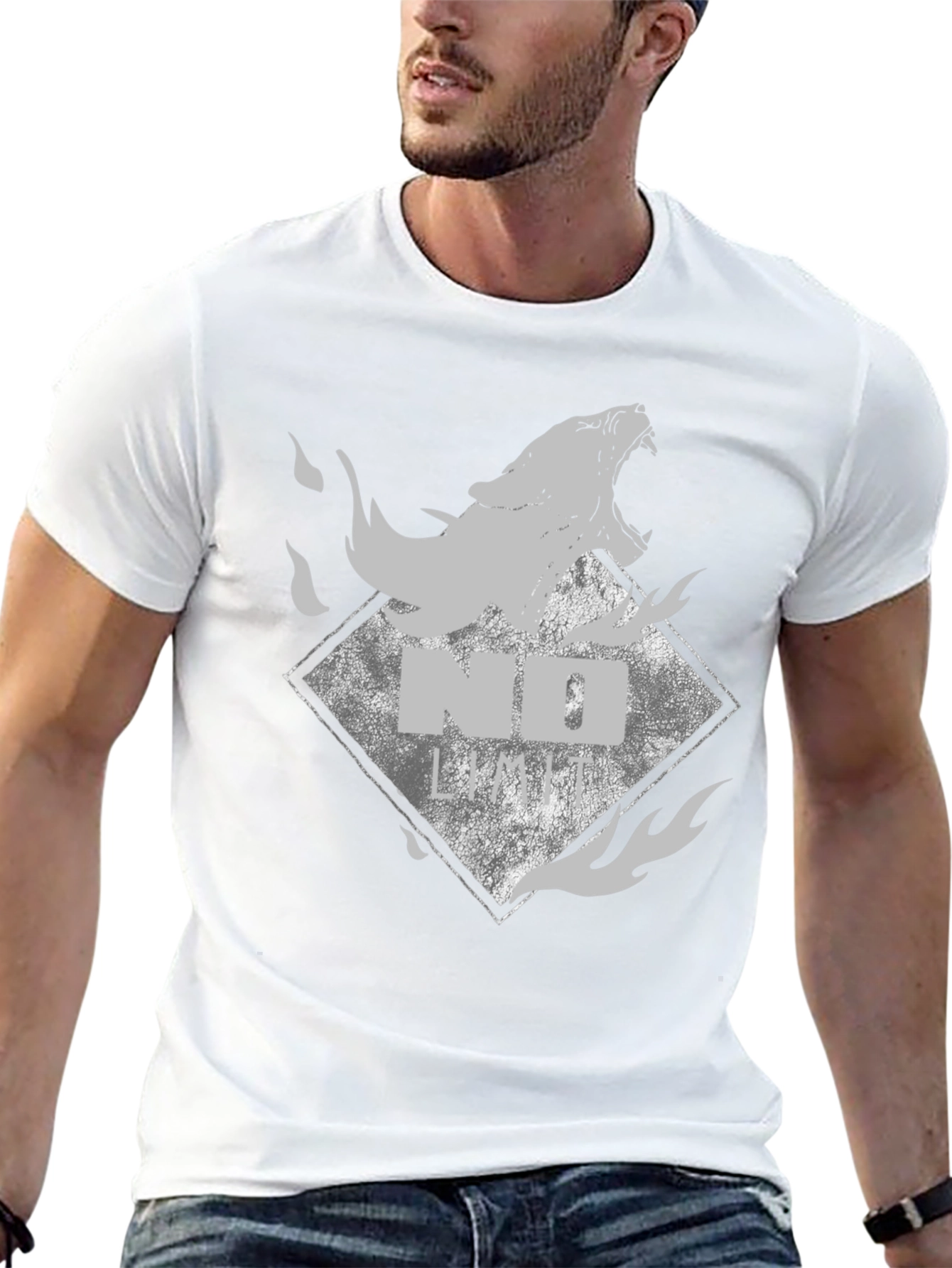 Black Tee with Wolf Graphic - No Limits Style