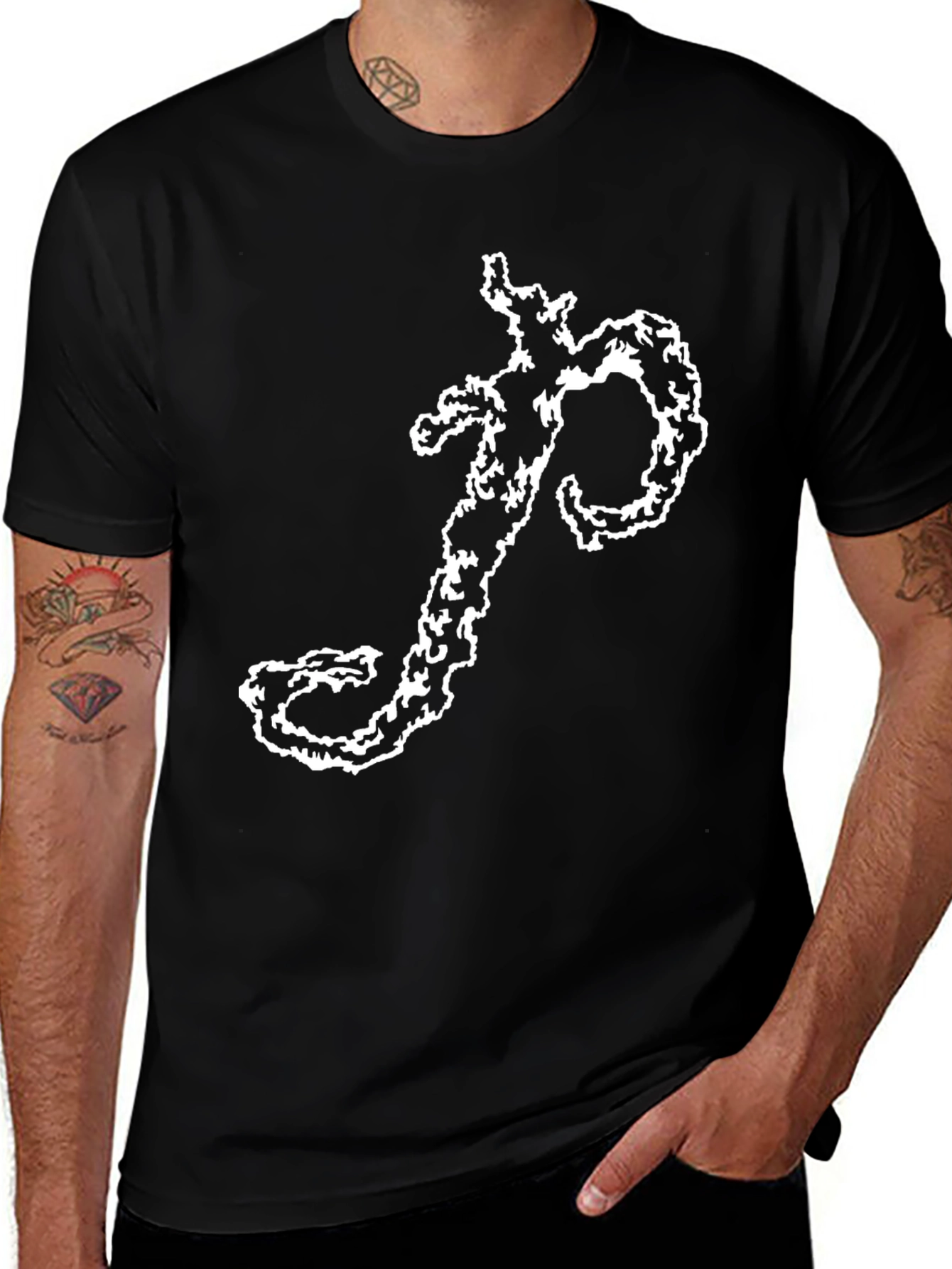 Abstract Graphic Print Black Tee