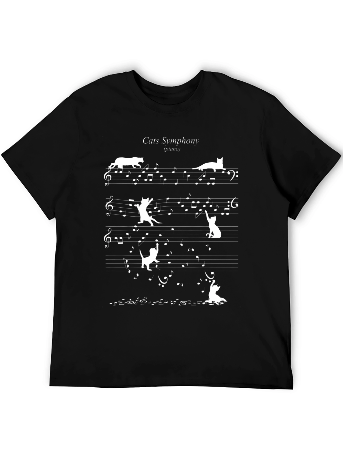 Cats Symphony Black T-Shirt - Musical Feline Design