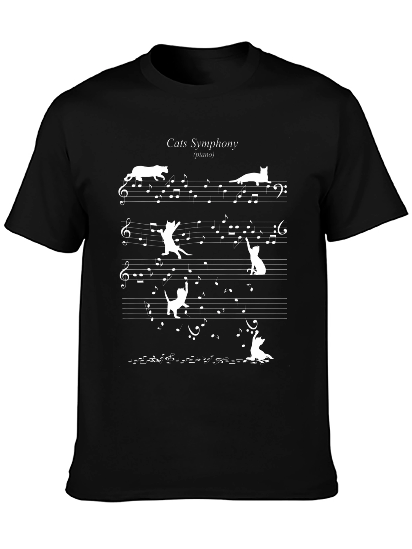 Cats Symphony Black T-Shirt - Musical Feline Design