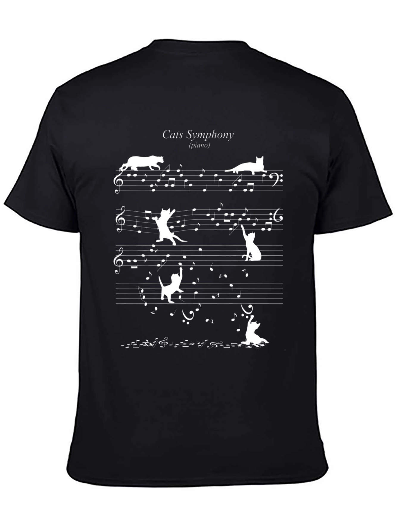 Cats Symphony Black T-Shirt - Musical Feline Design