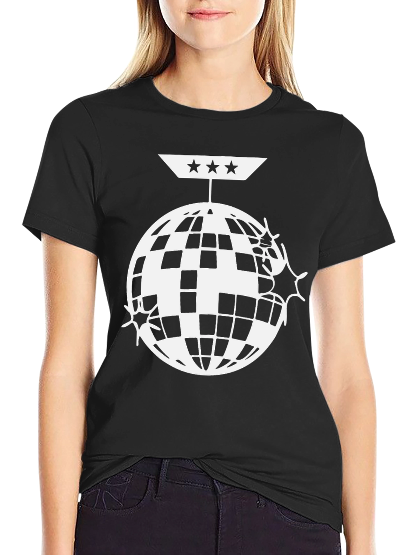 Disco Ball Graphic Tee - Black Cotton