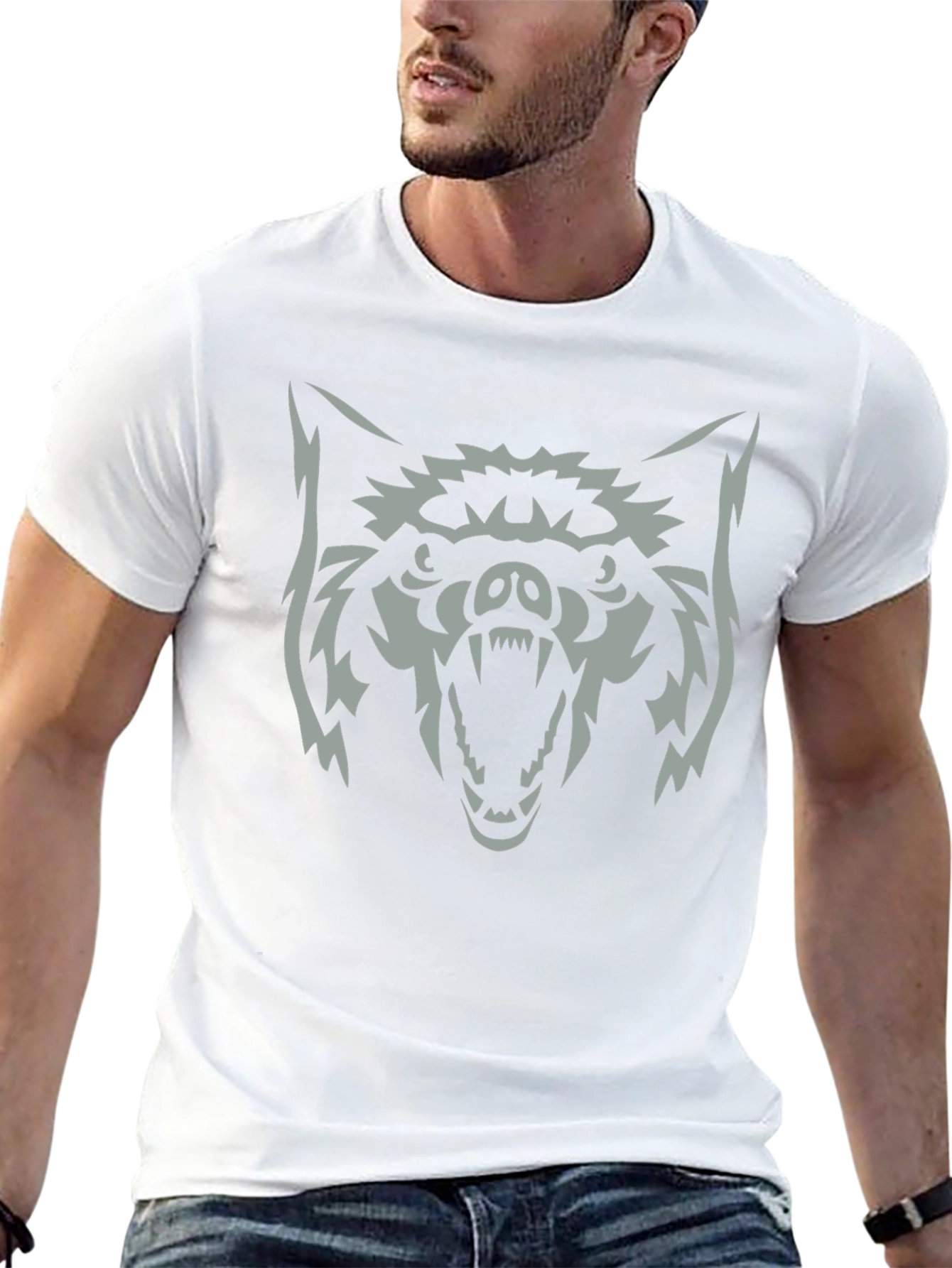 Mens Black T-Shirt with Wolf Graphic