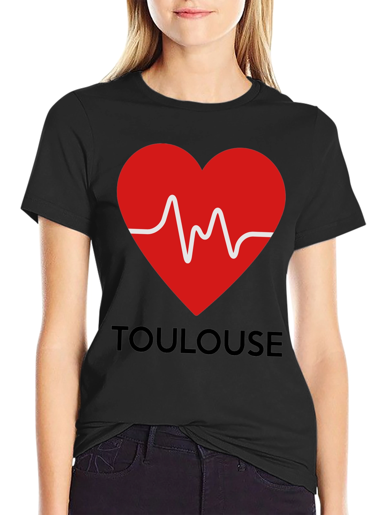 Toulouse Heartbeat Graphic Tee - Black Cotton T-Shirt