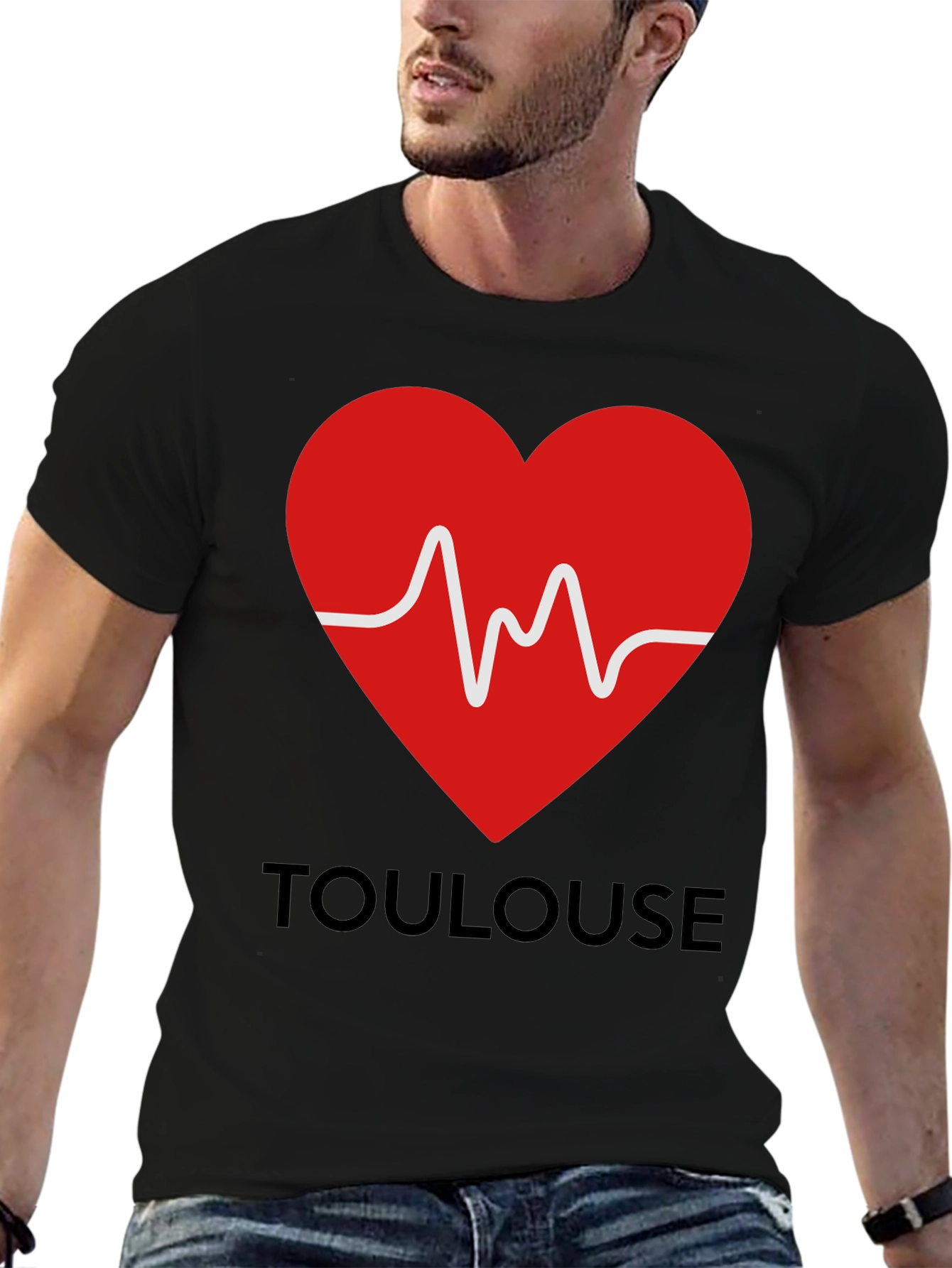 Toulouse Heartbeat Graphic Tee - Black Cotton T-Shirt