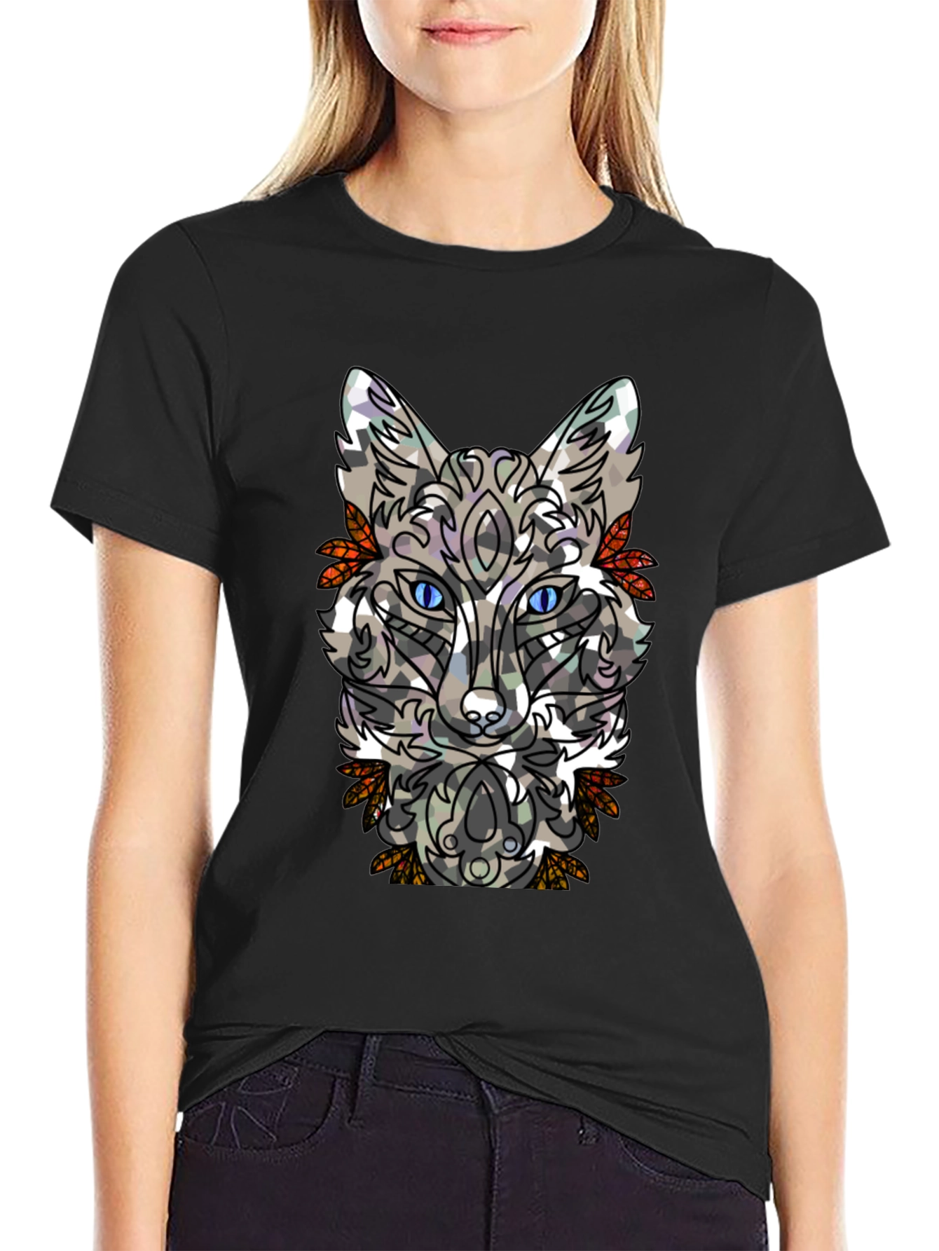 Abstract Fox Graphic Mens Black T-Shirt