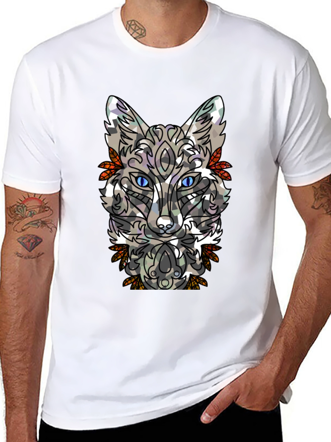 Abstract Fox Graphic Mens Black T-Shirt