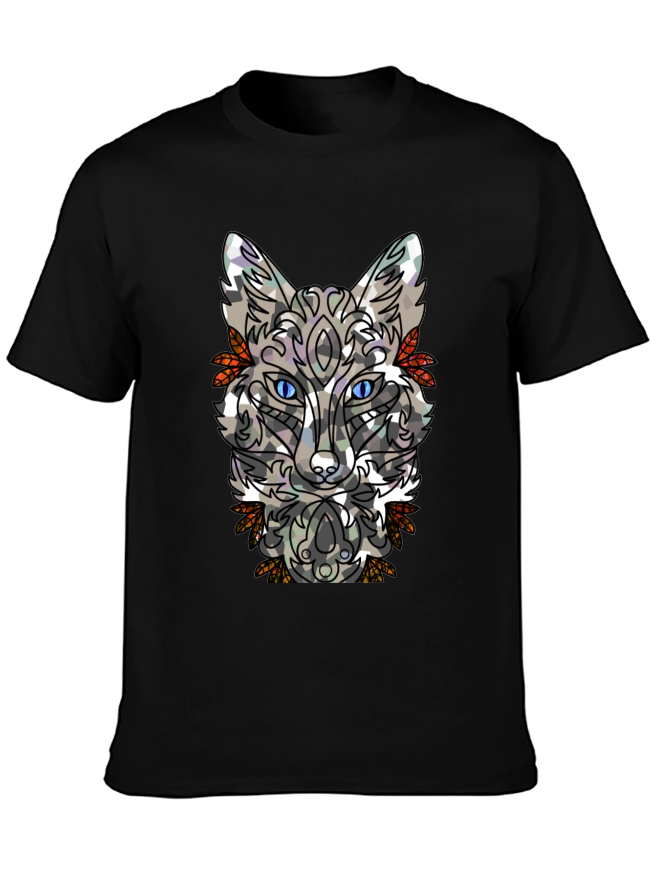 Abstract Fox Graphic Mens Black T-Shirt