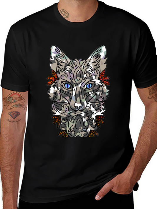 Abstract Fox Graphic Mens Black T-Shirt