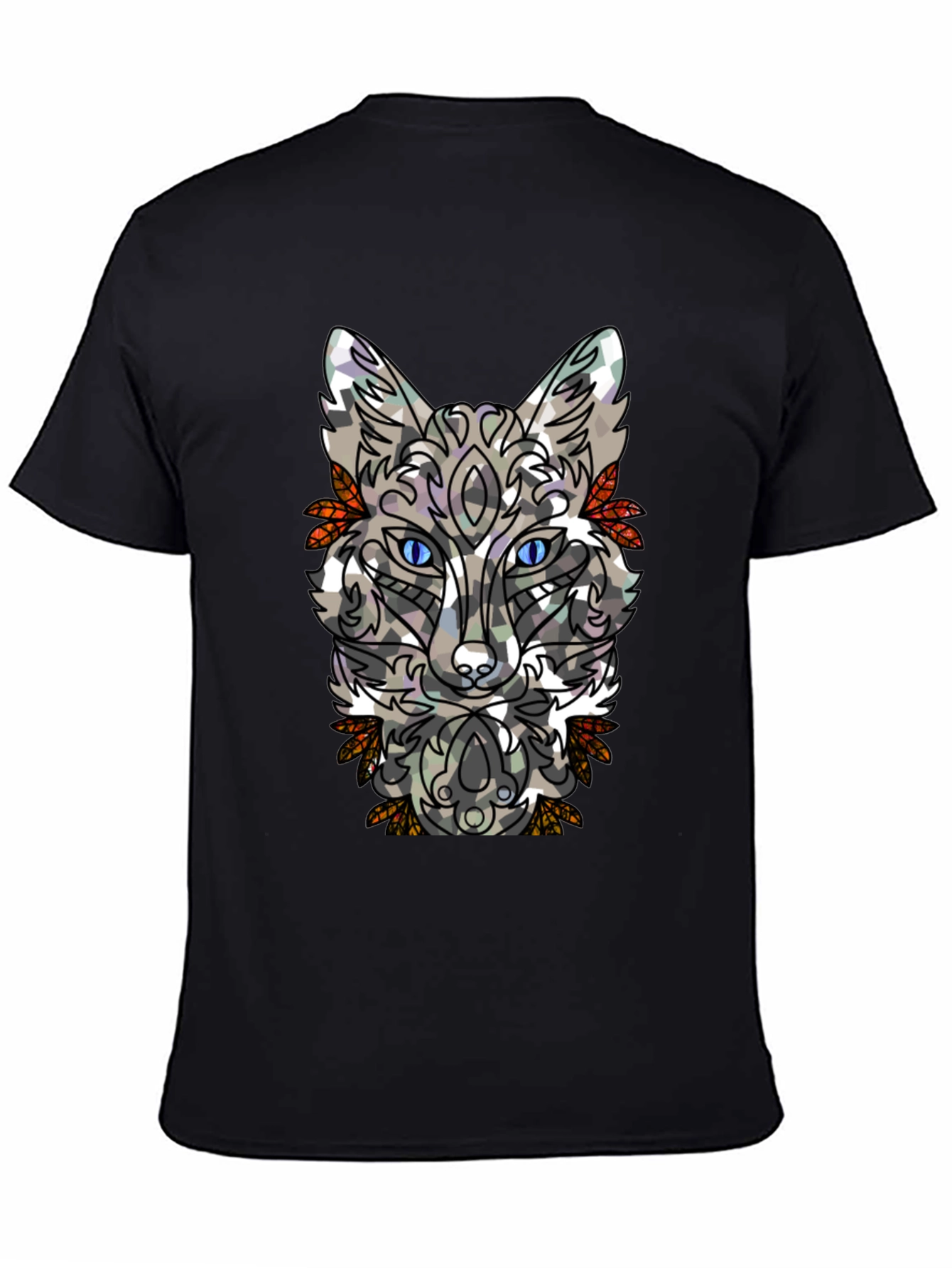 Abstract Fox Graphic Mens Black T-Shirt