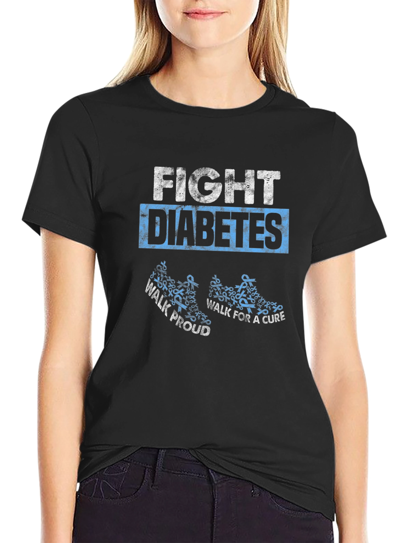 Fight Diabetes Awareness Ribbon Graphic T-Shirt