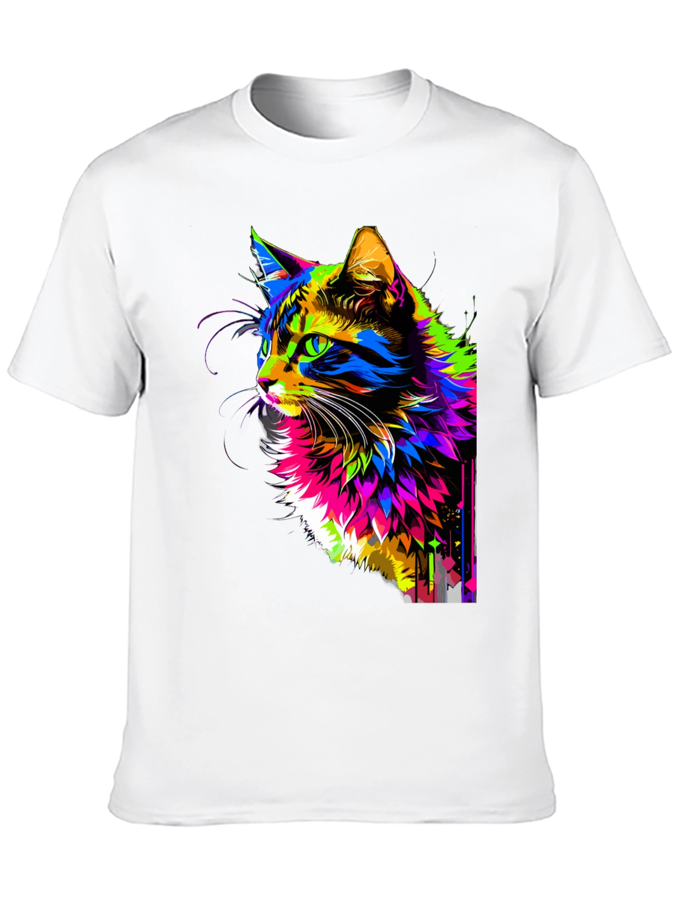 Vibrant Cat Graphic Black T-Shirt