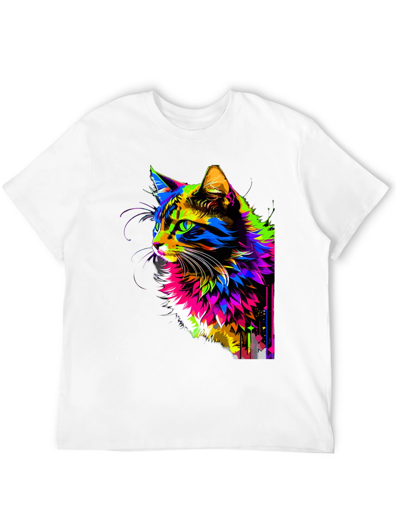 Vibrant Cat Graphic Black T-Shirt