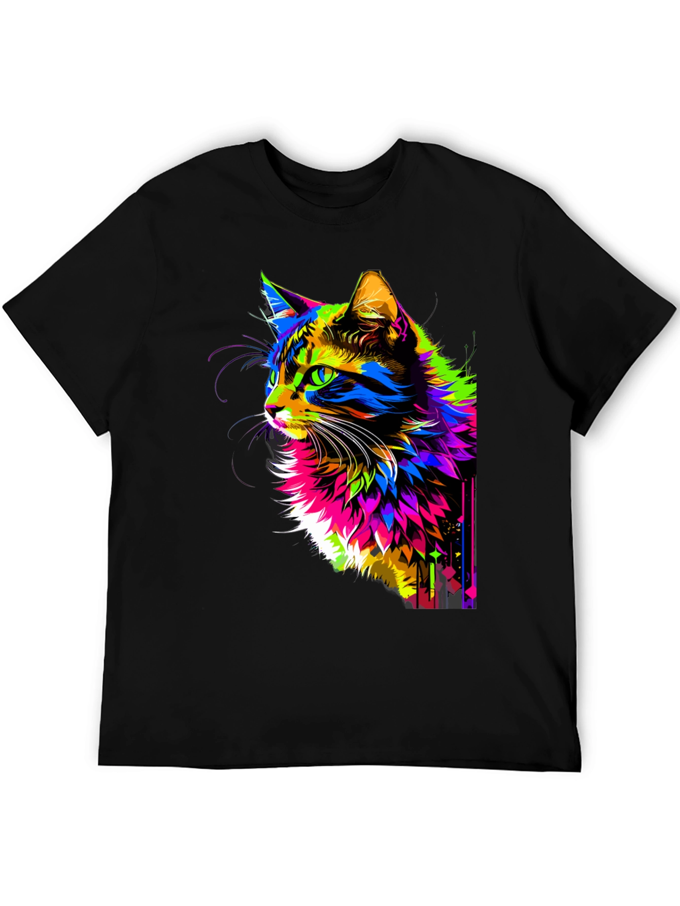 Vibrant Cat Graphic Black T-Shirt
