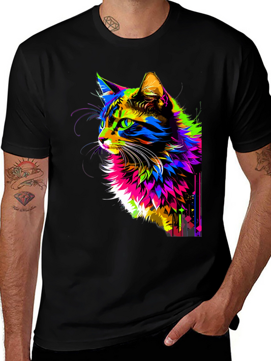 Vibrant Cat Graphic Black T-Shirt
