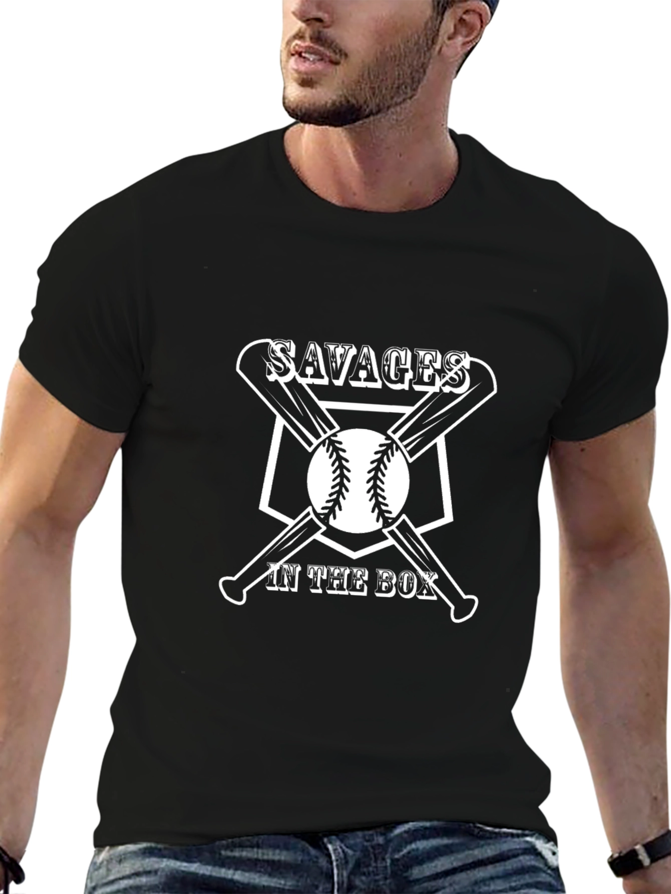 Savages in the Box Baseball Graphic T-Shirt