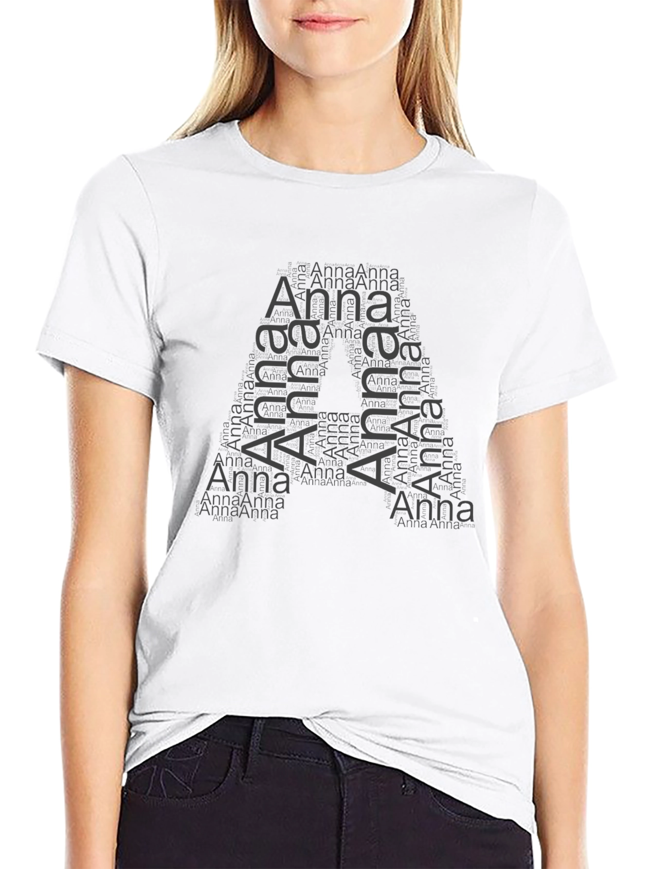 Anna Word Art Initial A Black T-Shirt