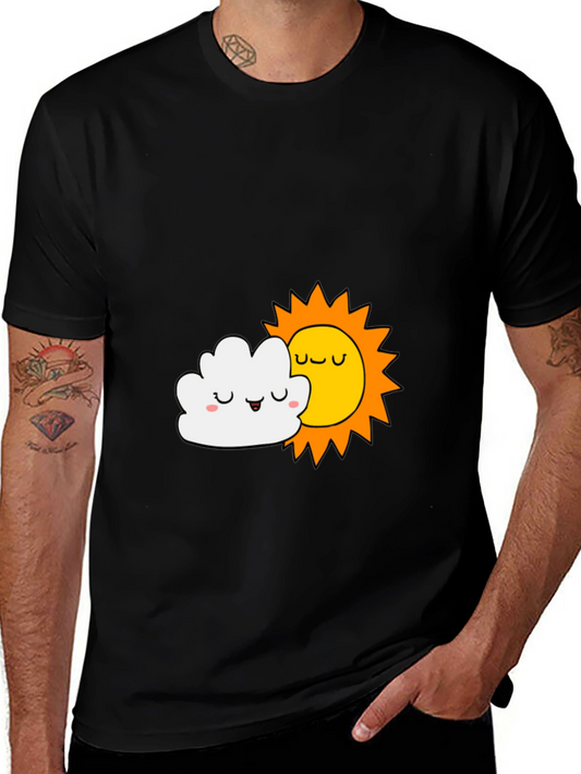 Cute Sun & Cloud Graphic Black T-Shirt