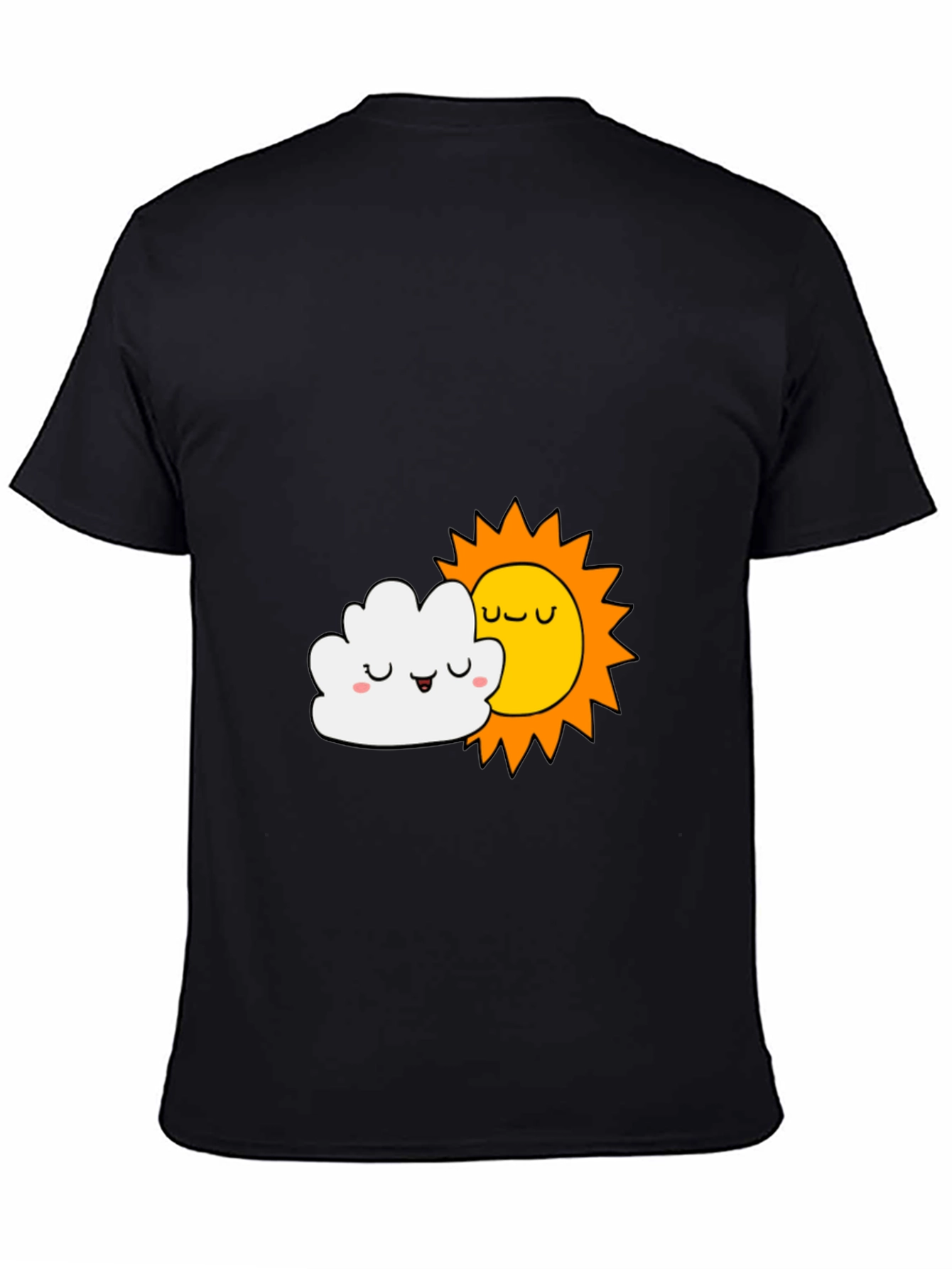 Cute Sun & Cloud Graphic Black T-Shirt