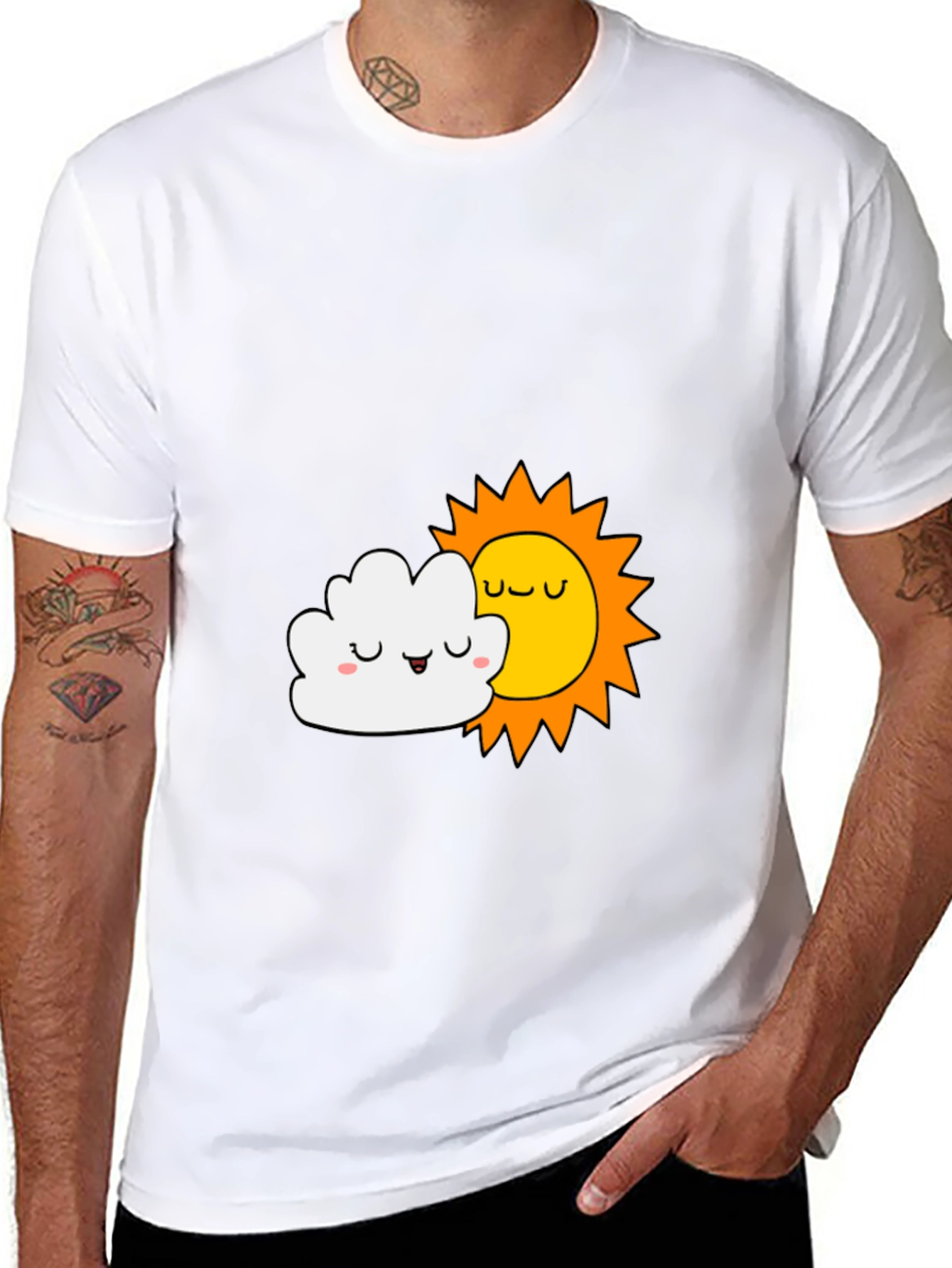 Cute Sun & Cloud Graphic Black T-Shirt