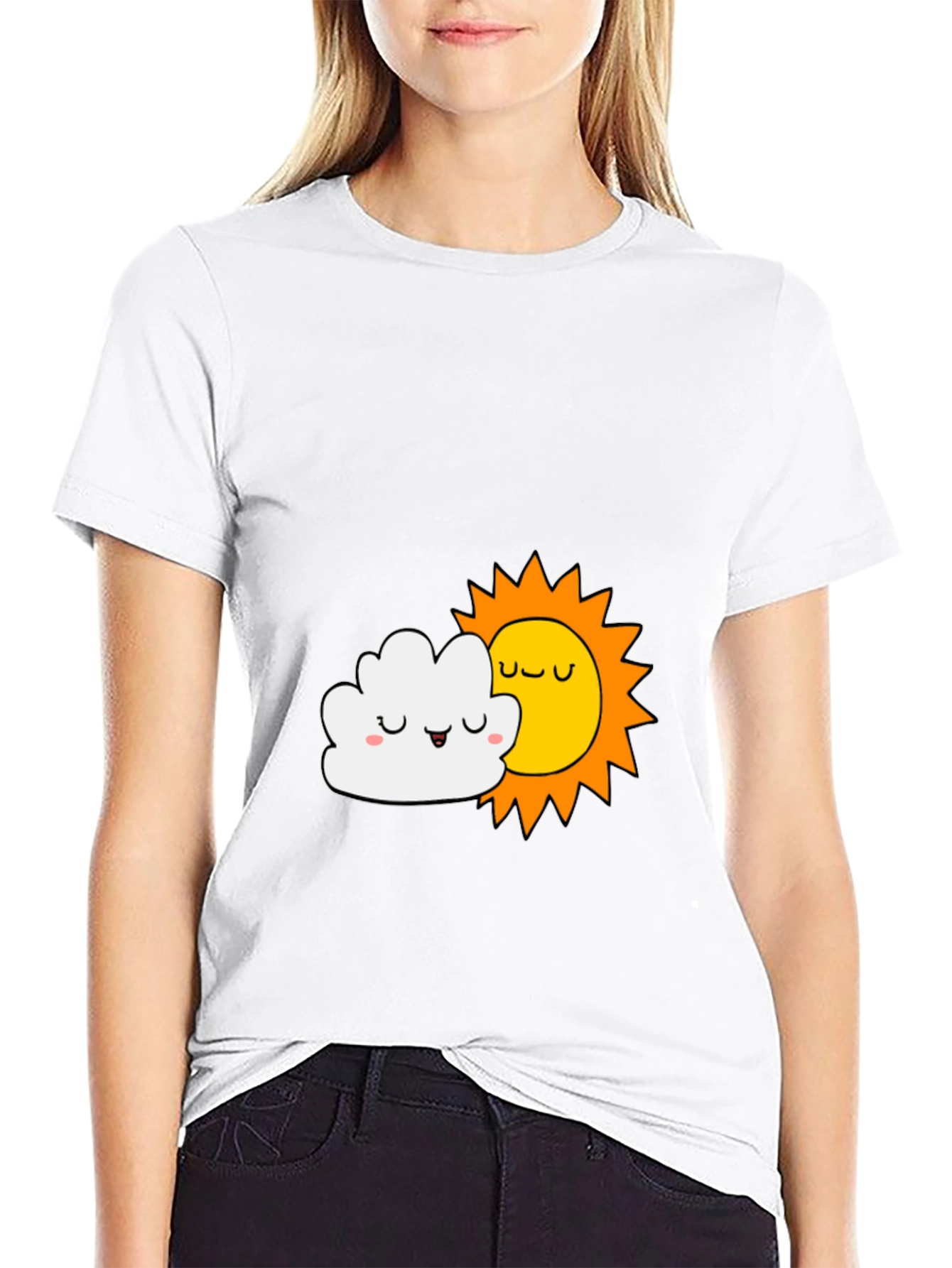 Cute Sun & Cloud Graphic Black T-Shirt