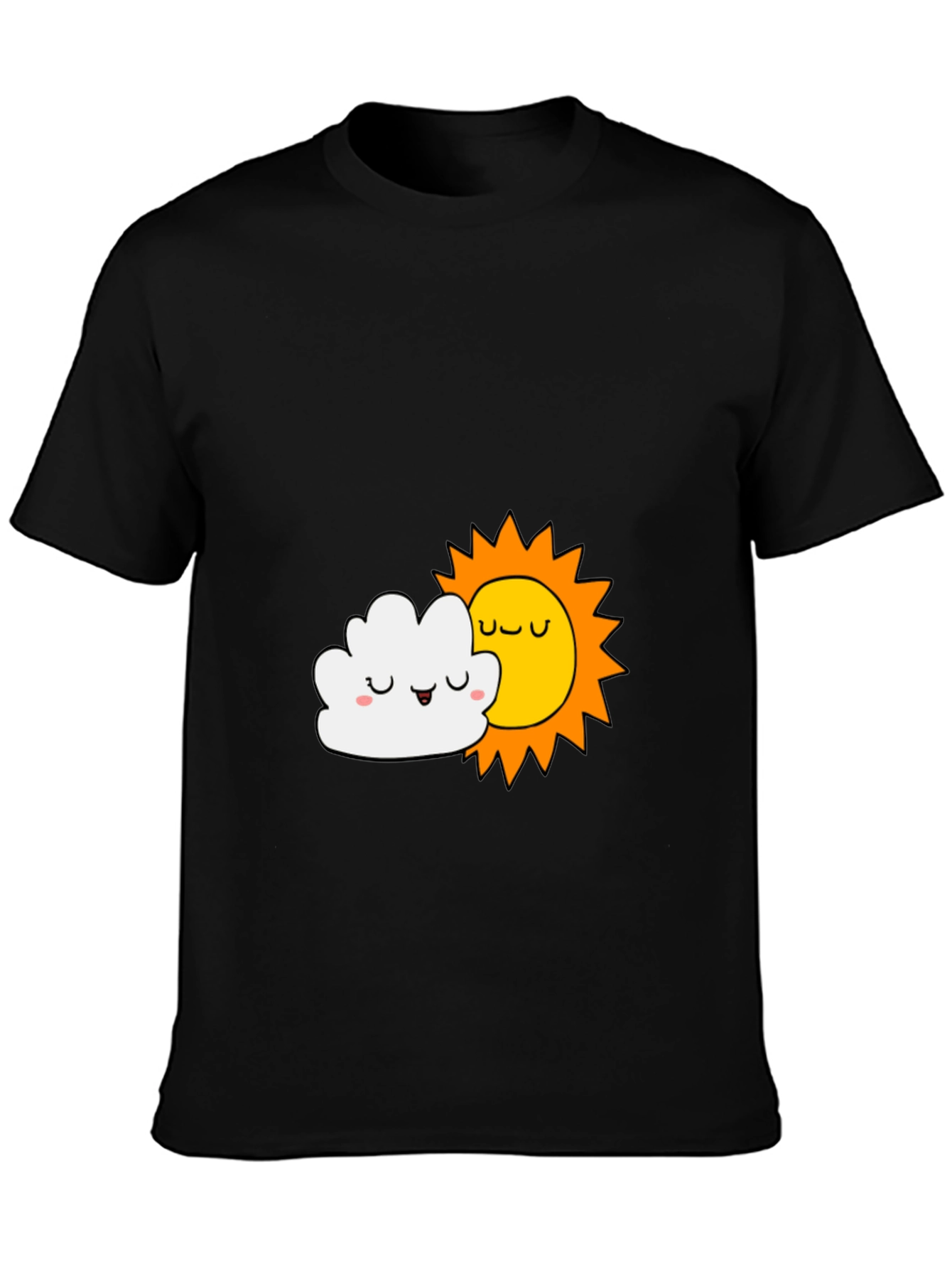 Cute Sun & Cloud Graphic Black T-Shirt