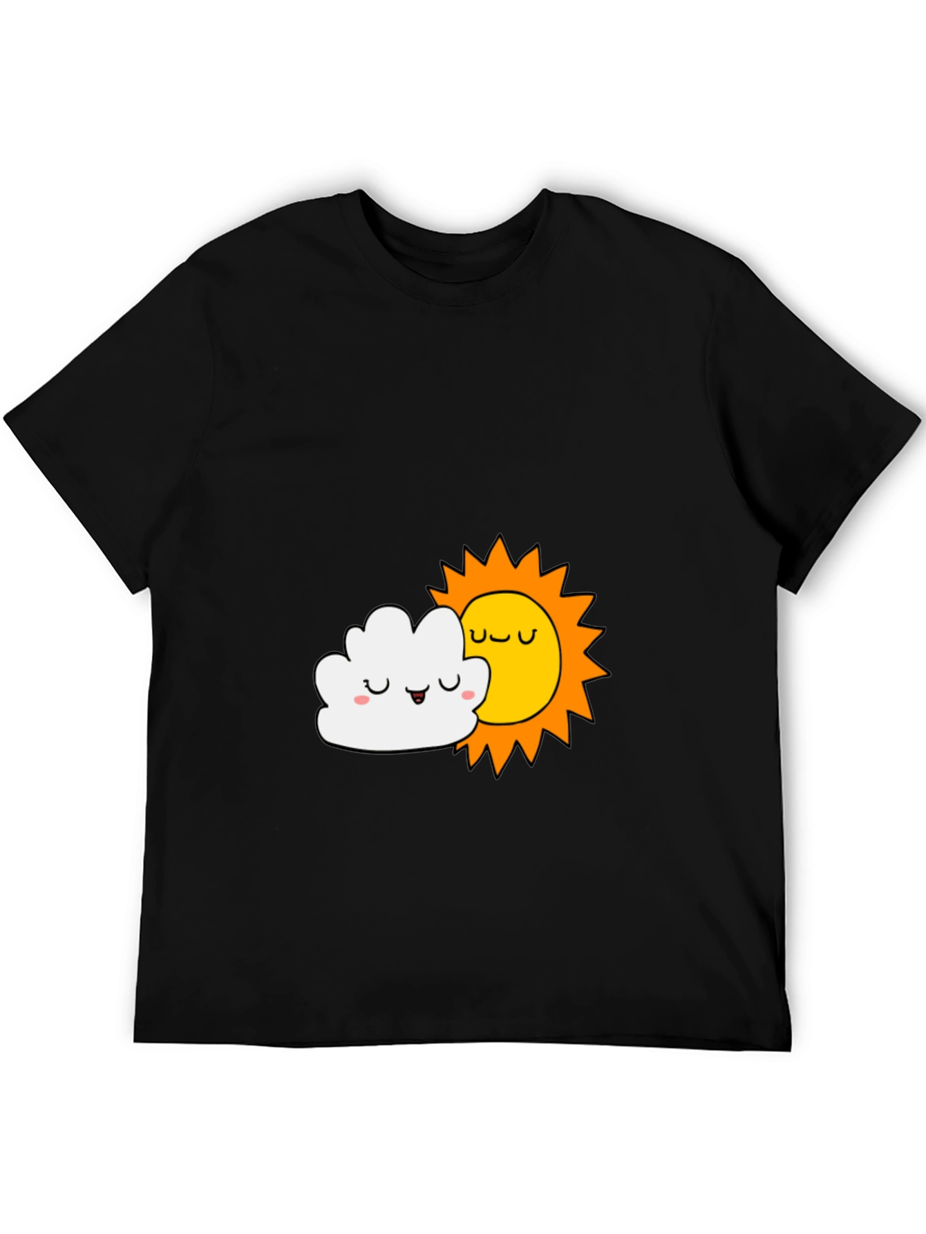 Cute Sun & Cloud Graphic Black T-Shirt