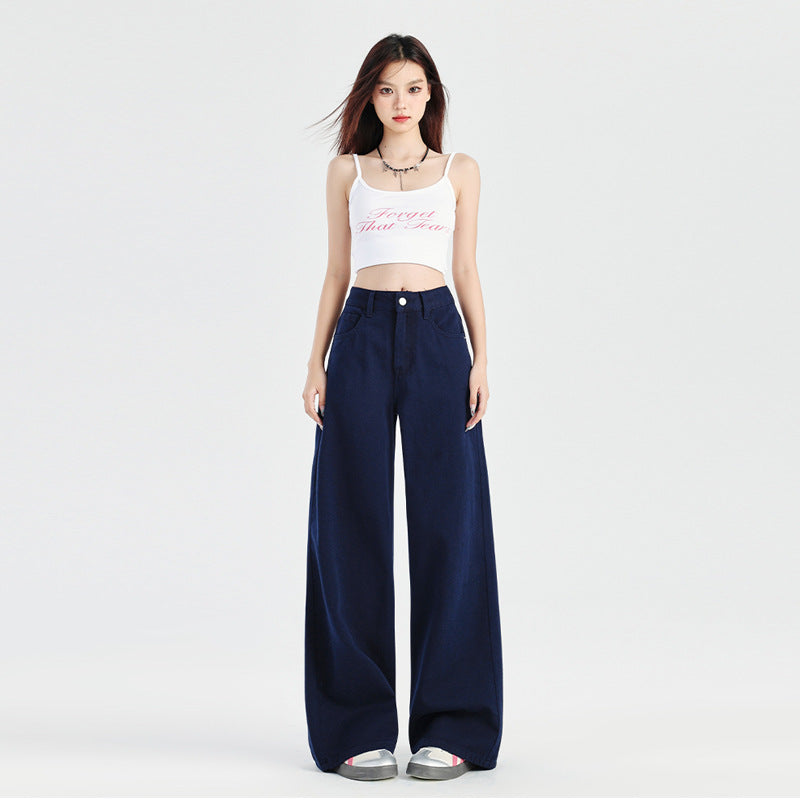 Women's Wide-Leg Jeans High-Waisted Loose Slimming Casual Straight Ankle-Length Pants
