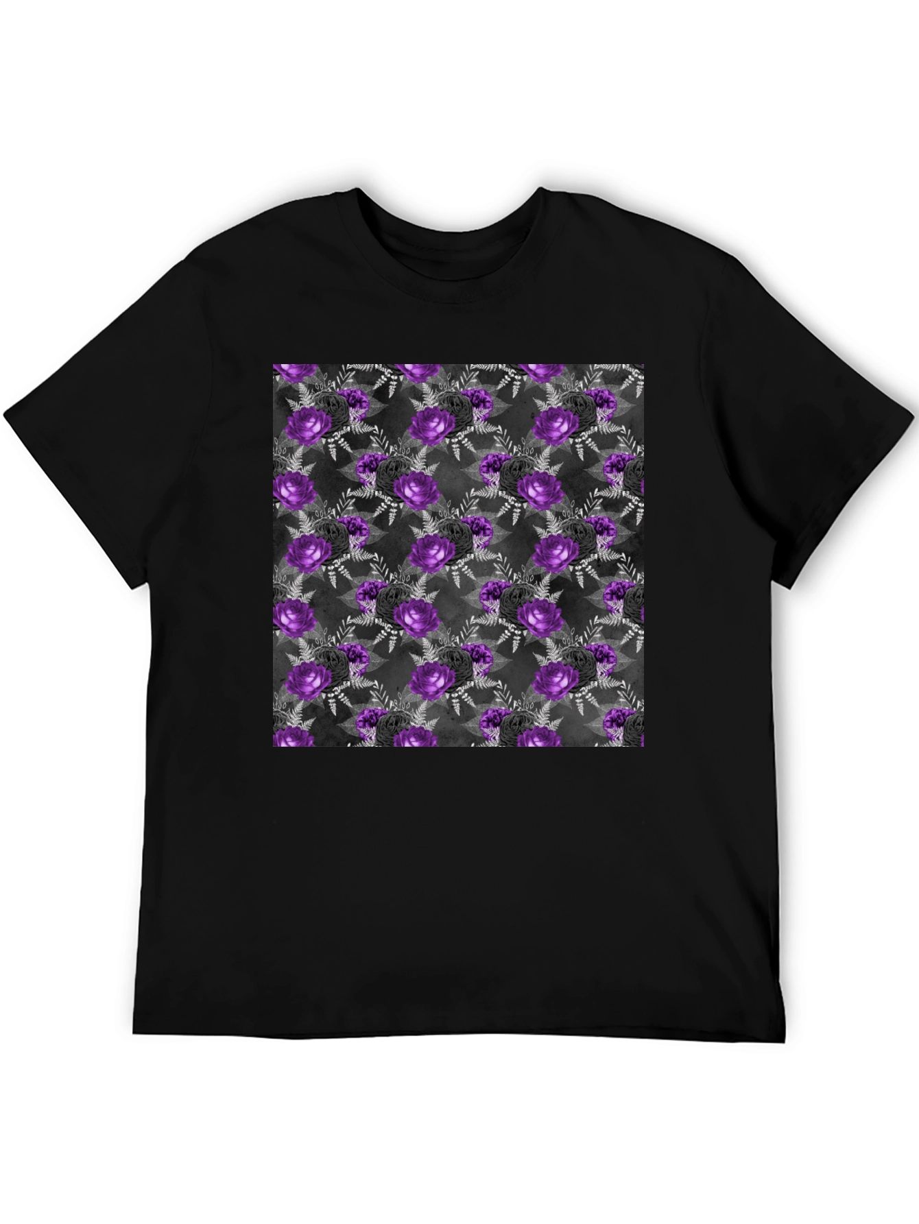 Gothic Floral T-Shirt - Purple & Black Roses