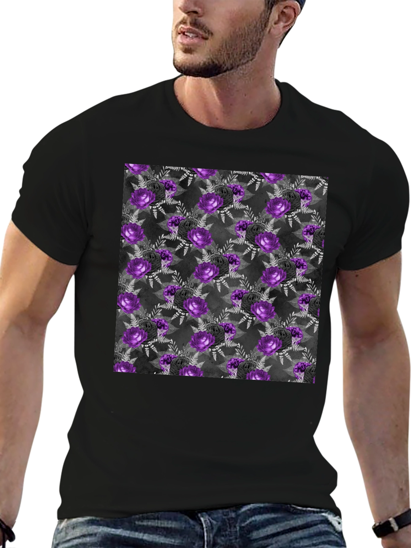Gothic Floral T-Shirt - Purple & Black Roses