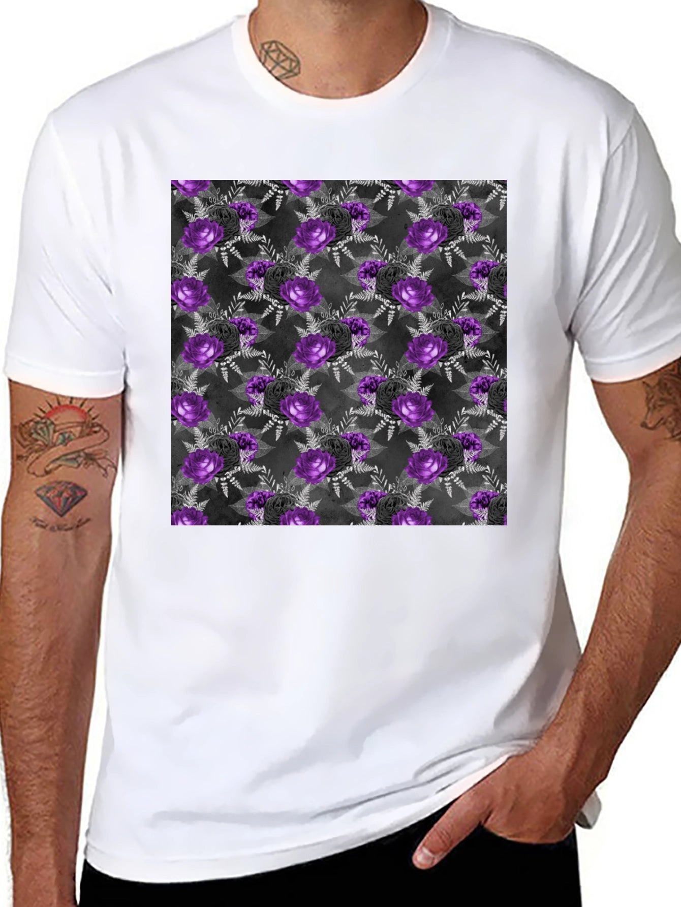 Gothic Floral T-Shirt - Purple & Black Roses