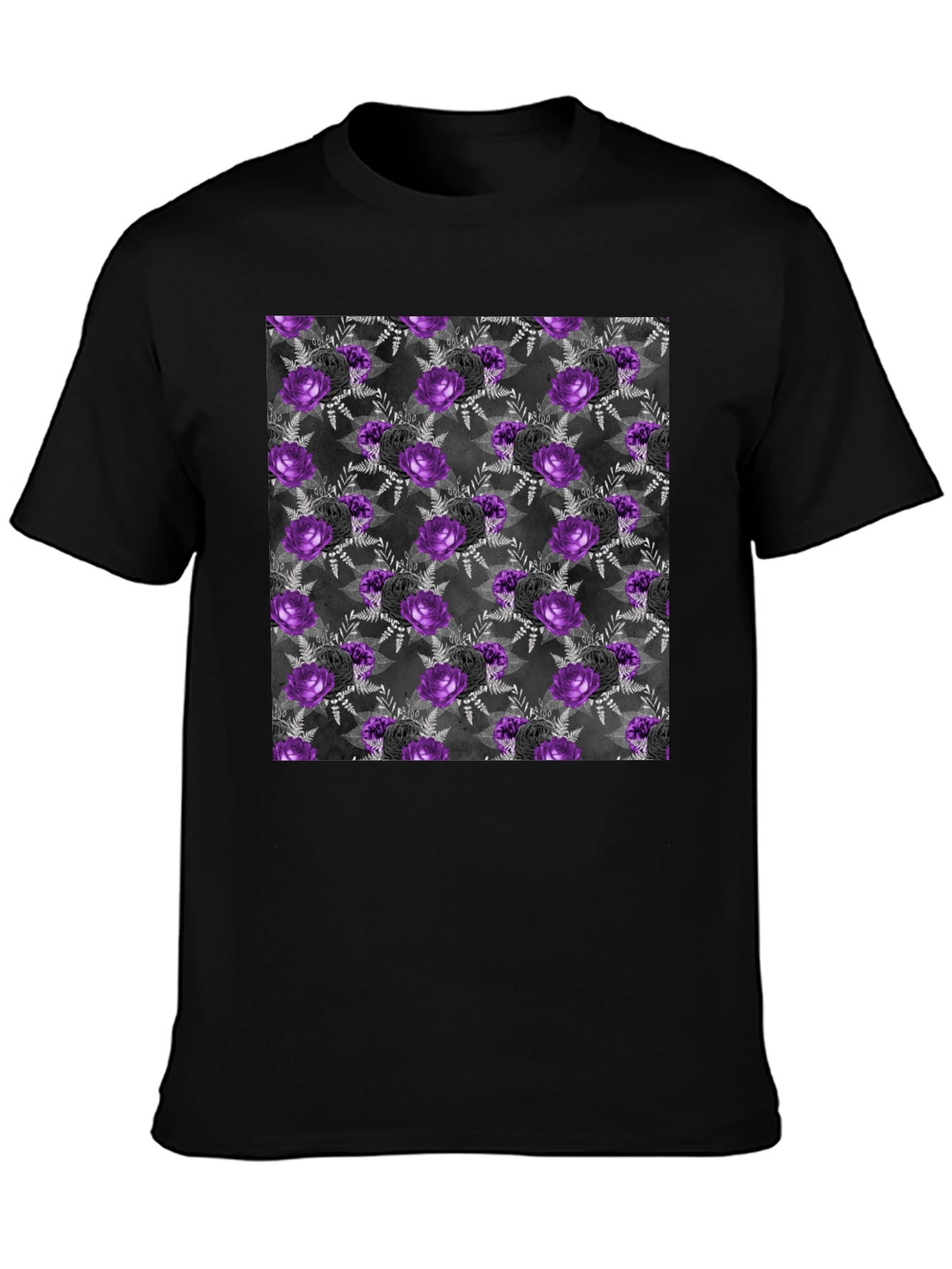 Gothic Floral T-Shirt - Purple & Black Roses