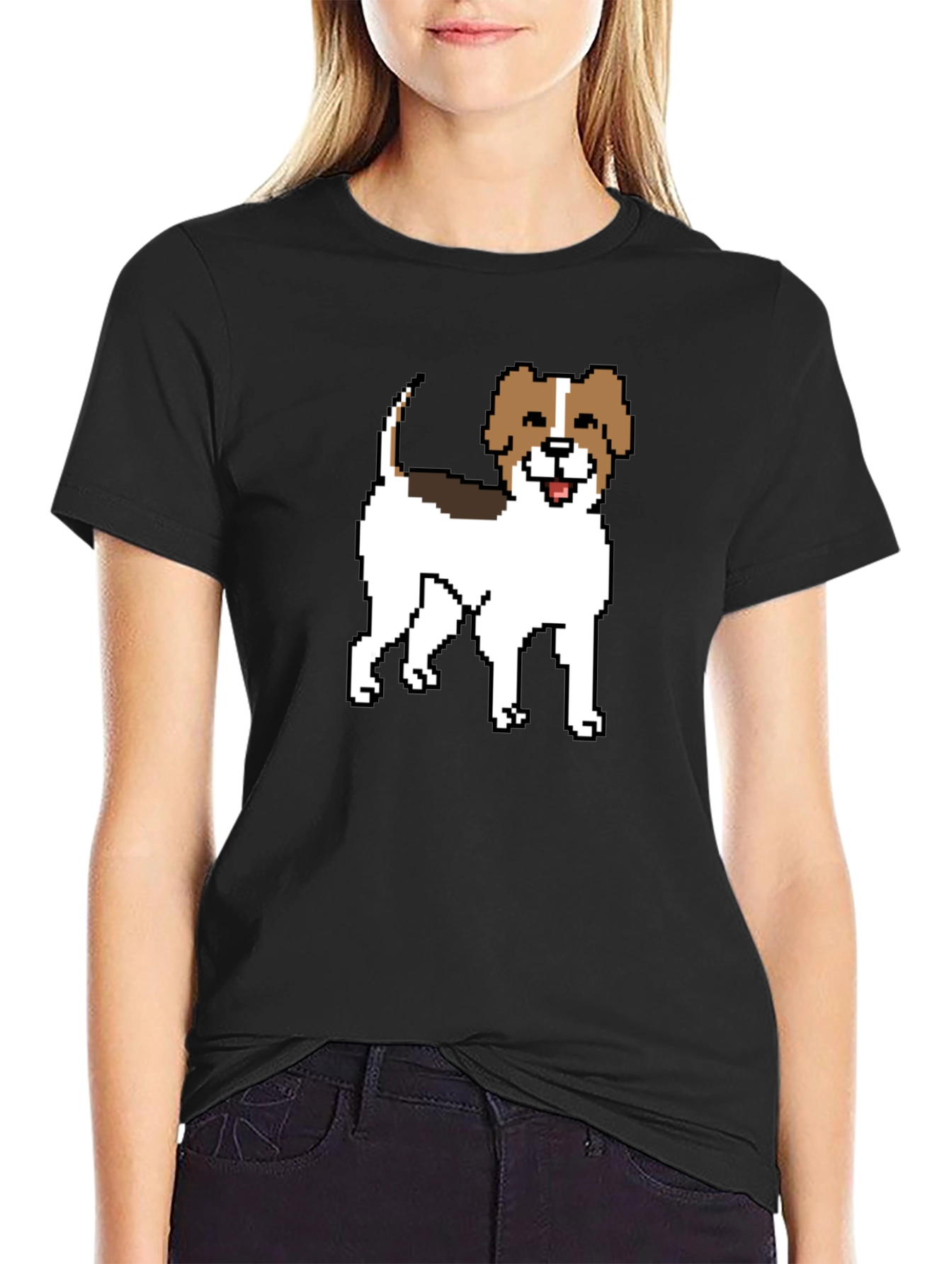 Pixel Dog Graphic Tee - Black Casual Shirt