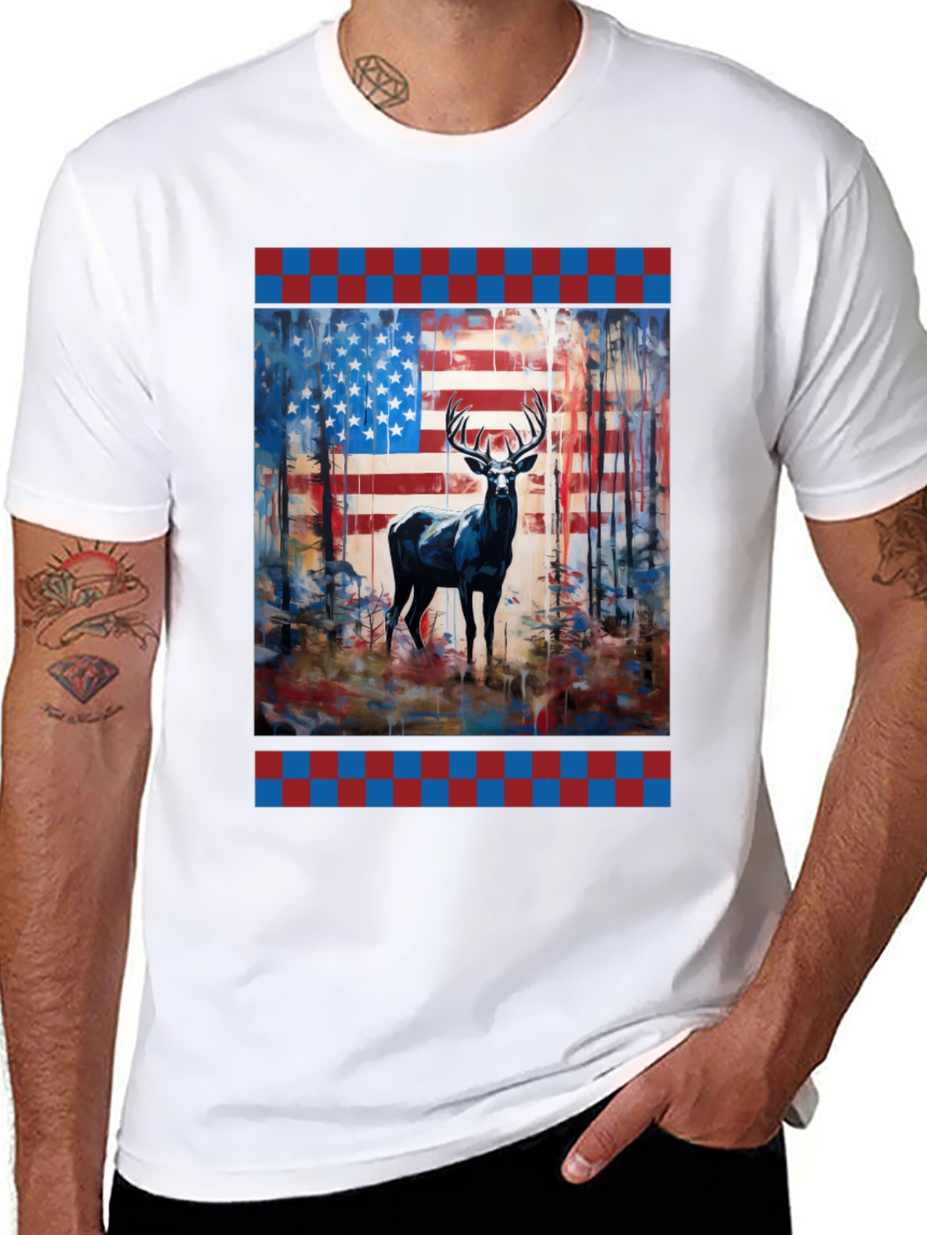 American Flag Deer Graphic Tee - Patriotic Wildlife Shirt