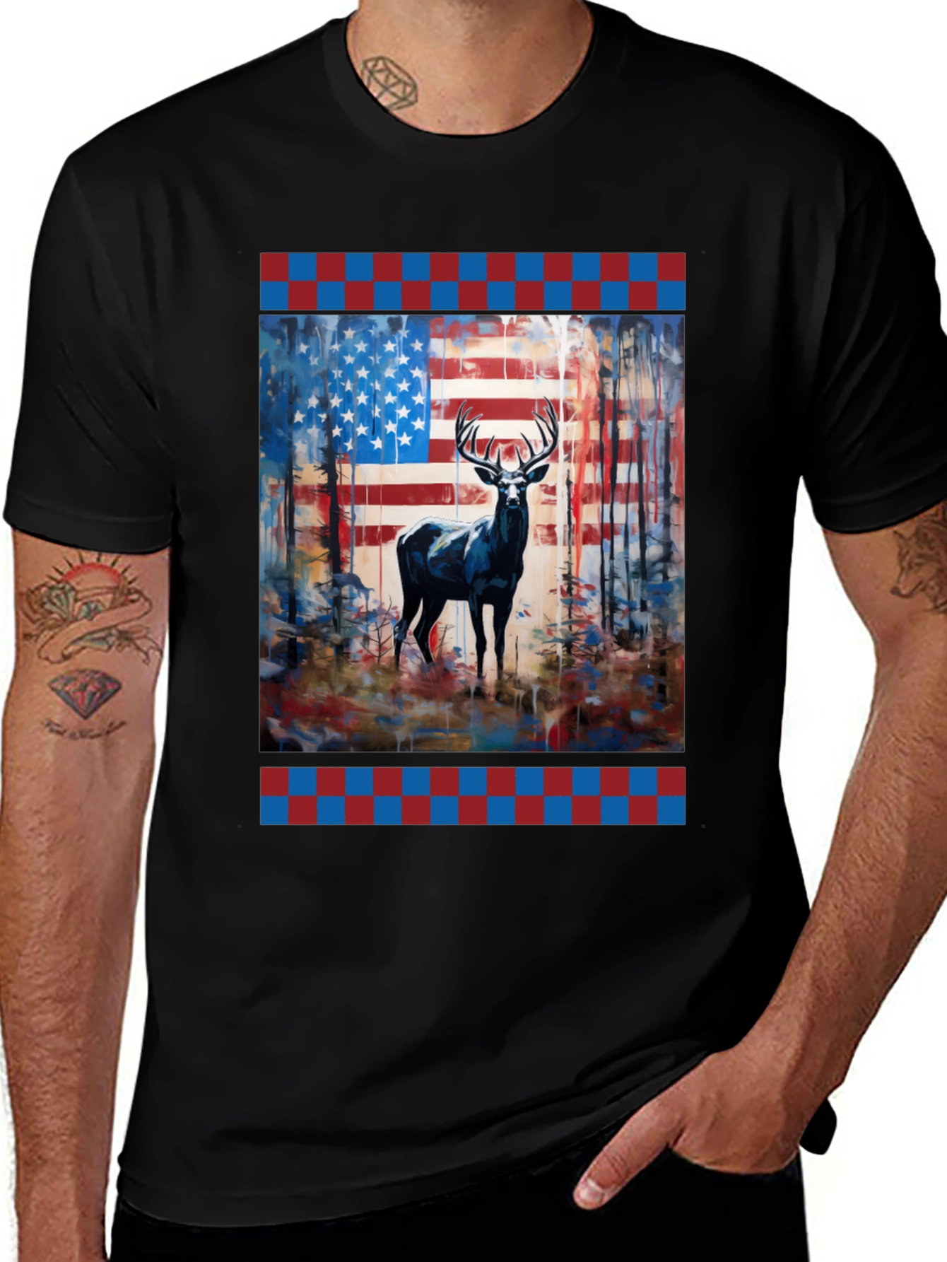 American Flag Deer Graphic Tee - Patriotic Wildlife Shirt