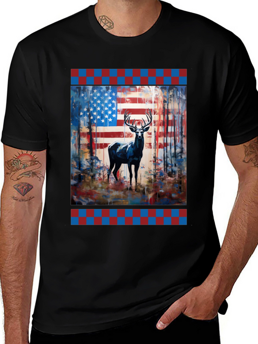 American Flag Deer Graphic Tee - Patriotic Wildlife Shirt