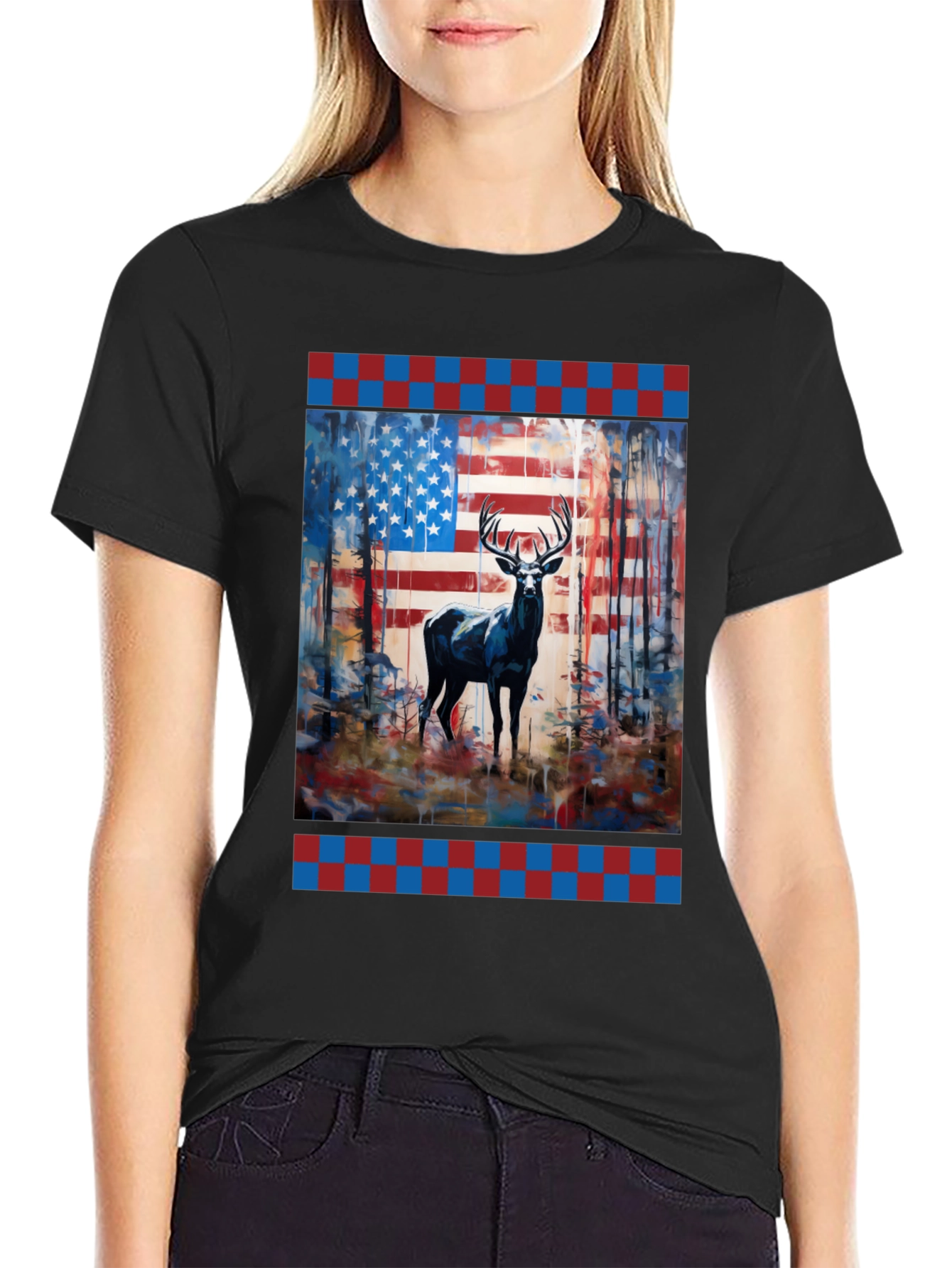 American Flag Deer Graphic Tee - Patriotic Wildlife Shirt