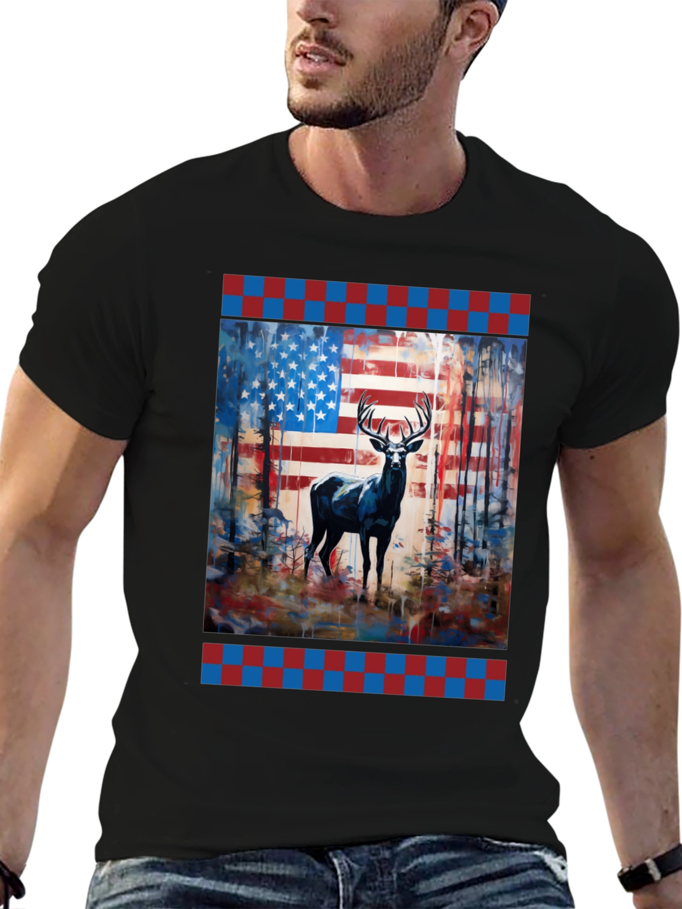 American Flag Deer Graphic Tee - Patriotic Wildlife Shirt