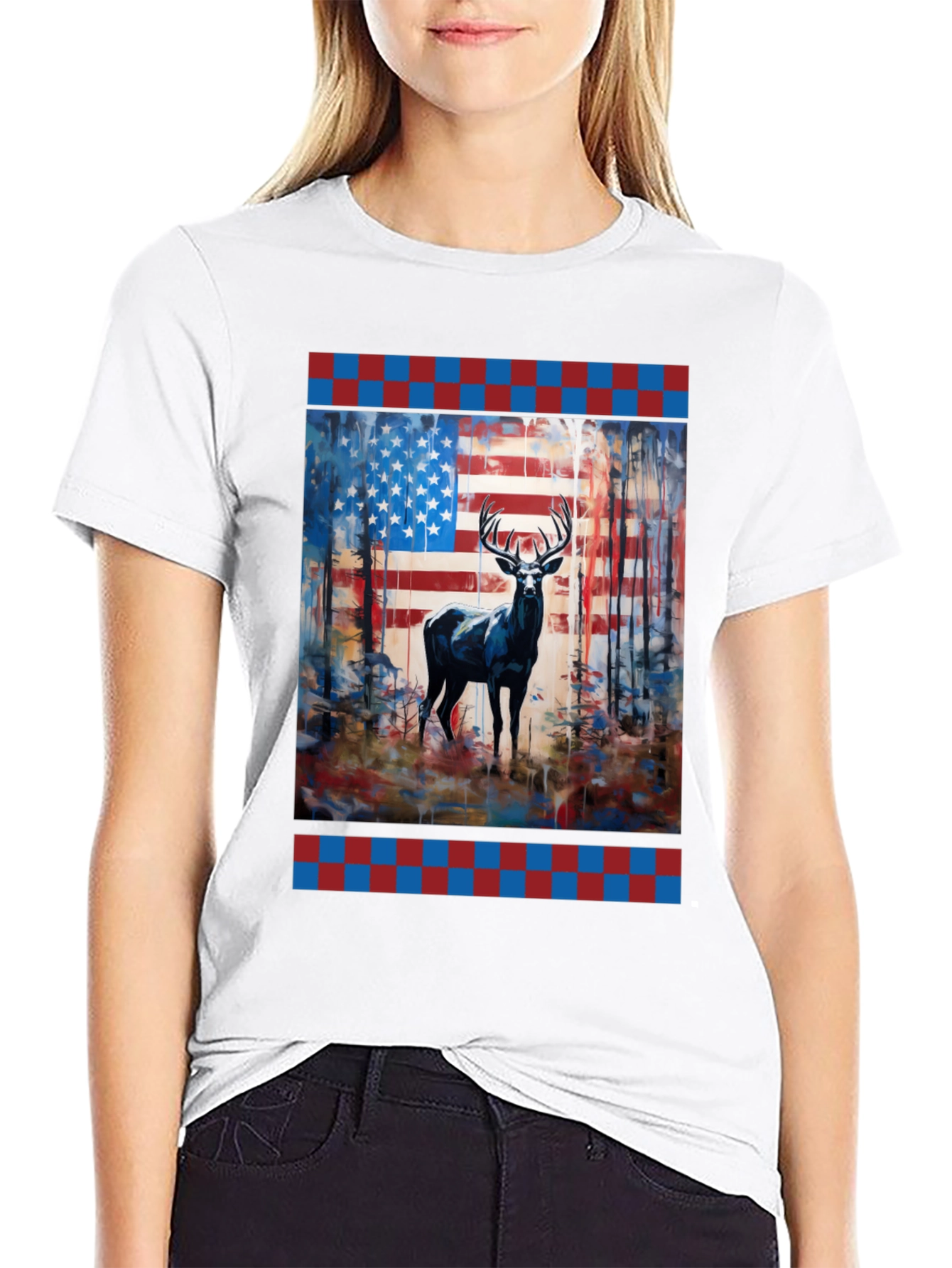 American Flag Deer Graphic Tee - Patriotic Wildlife Shirt