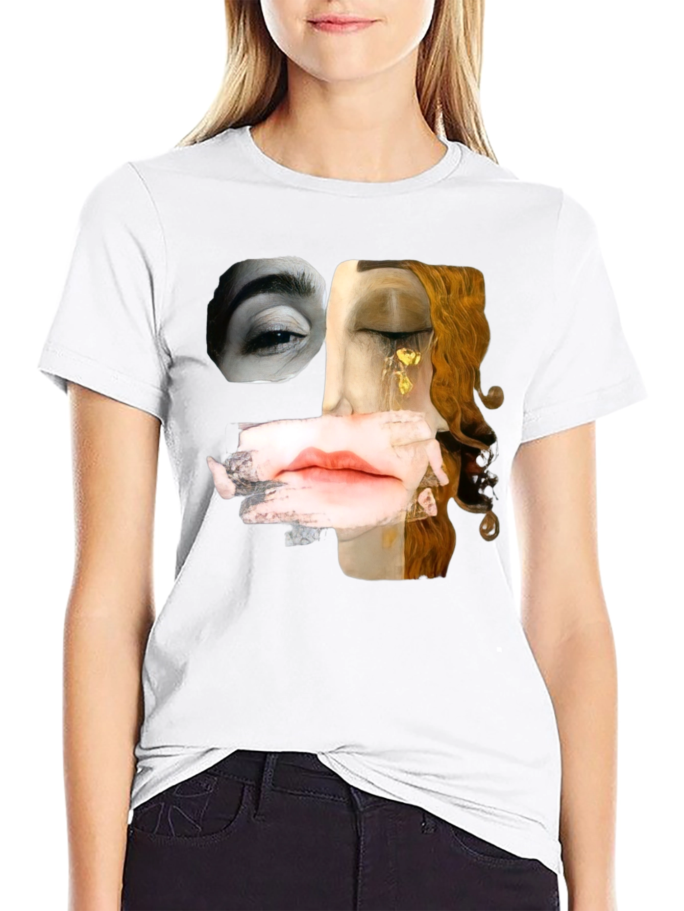 Abstract Face Print Black T-Shirt