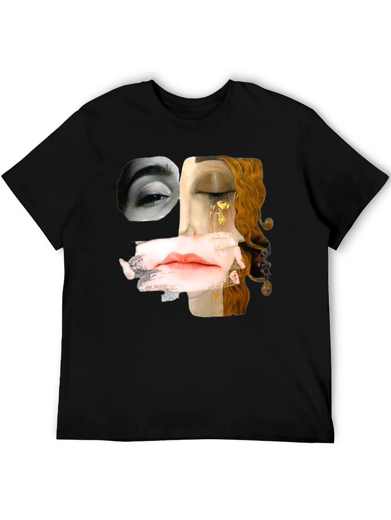 Abstract Face Print Black T-Shirt