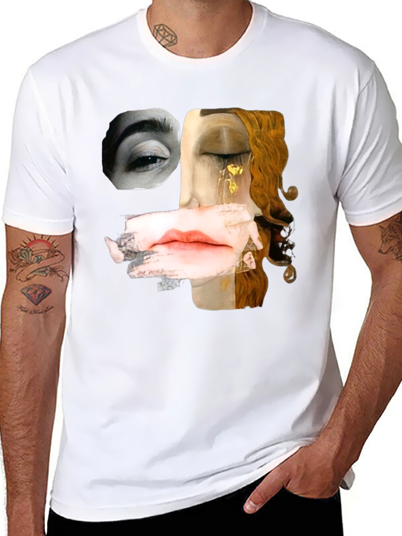 Abstract Face Print Black T-Shirt