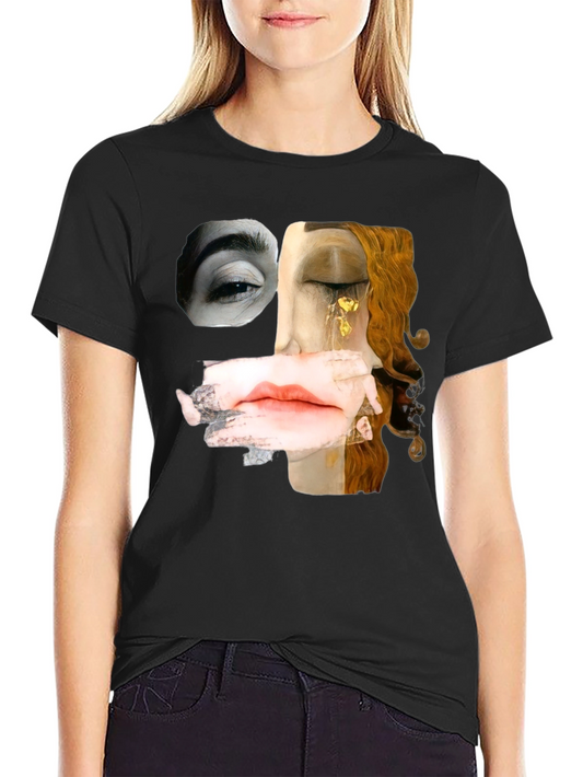 Abstract Face Print Black T-Shirt