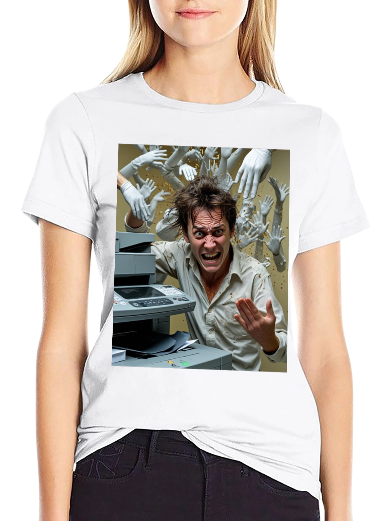 Office Chaos T-Shirt - Funny Printer Trouble Tee