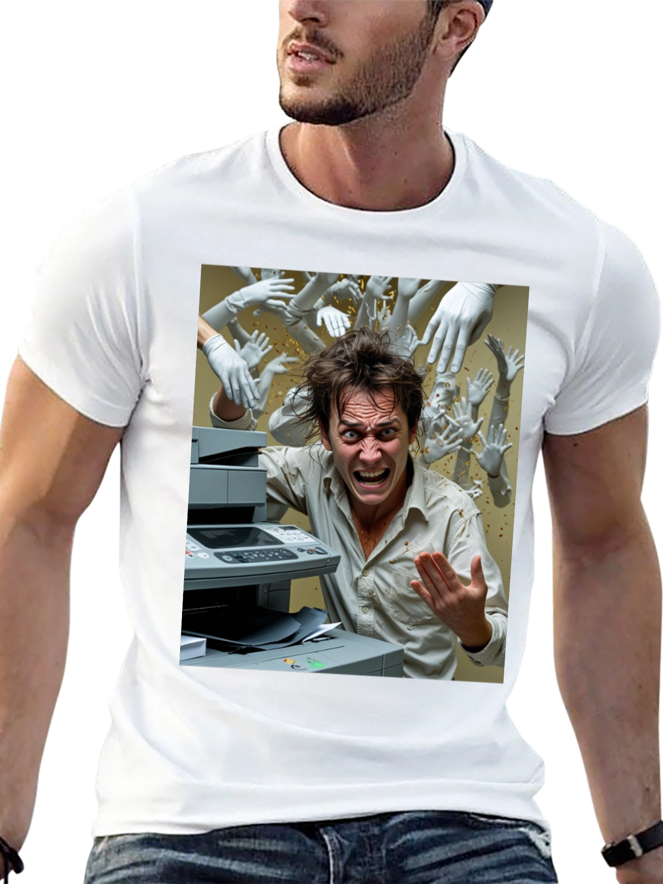 Office Chaos T-Shirt - Funny Printer Trouble Tee
