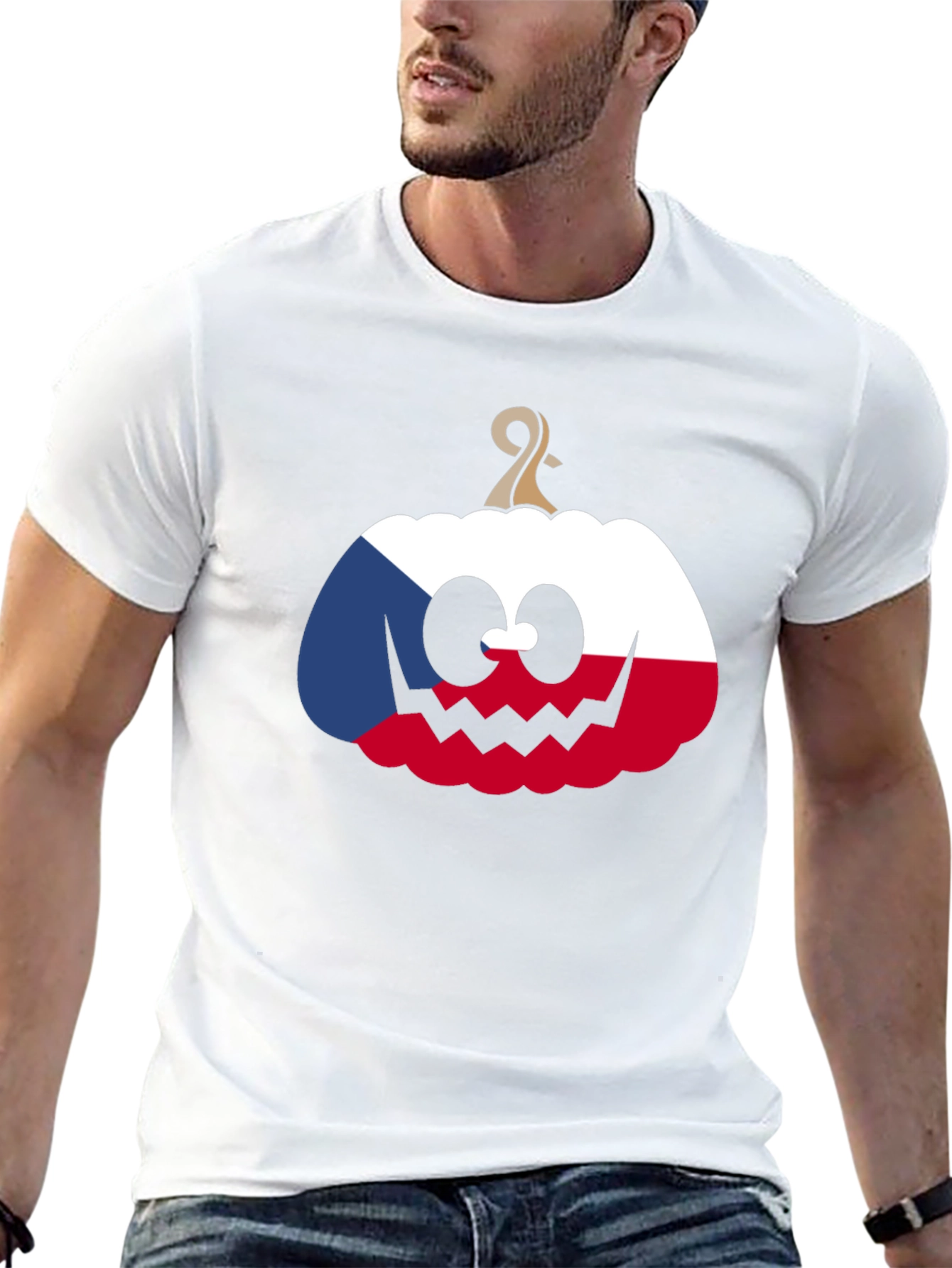 Czech Republic Flag Pumpkin Halloween T-Shirt