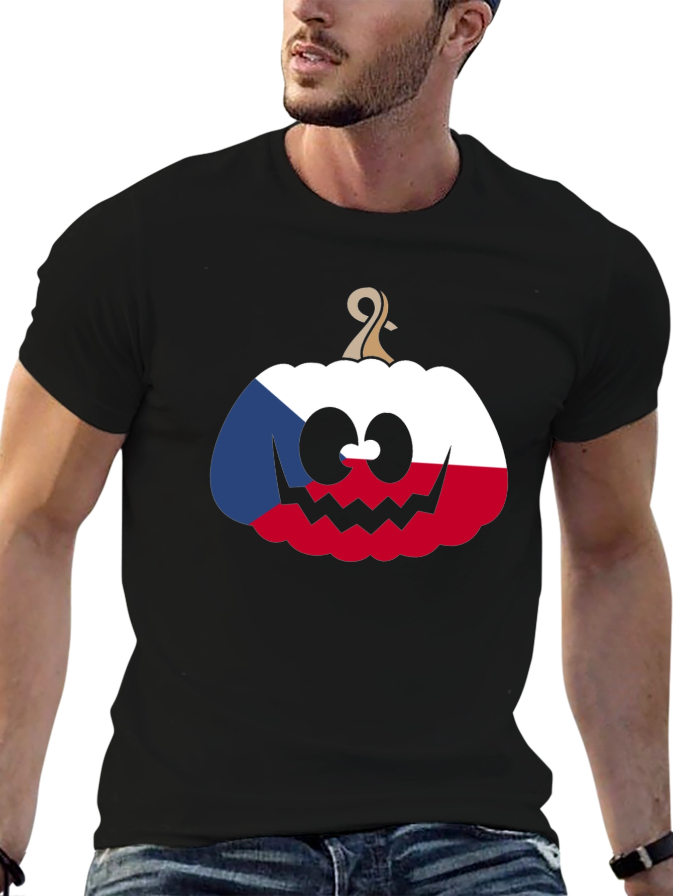 Czech Republic Flag Pumpkin Halloween T-Shirt